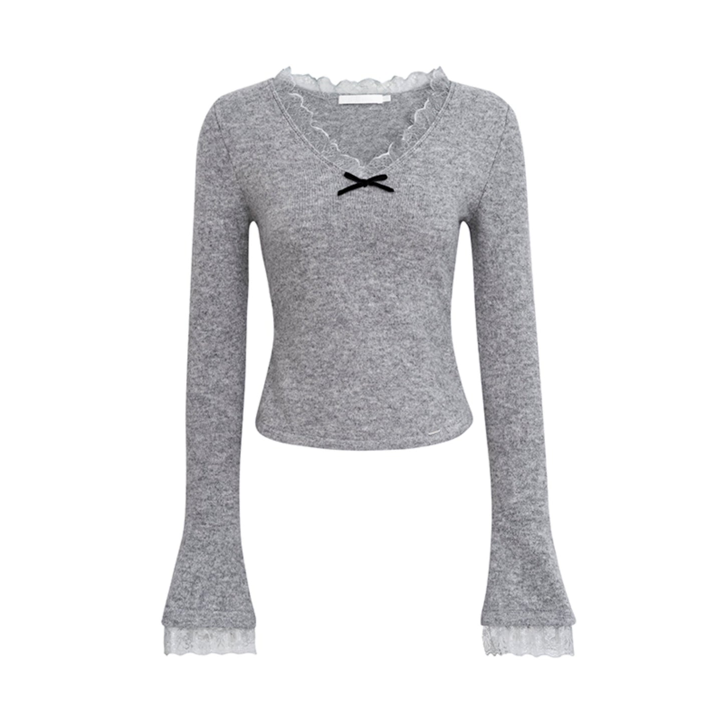 Velvet Bow Lace V-Neck Knit Top