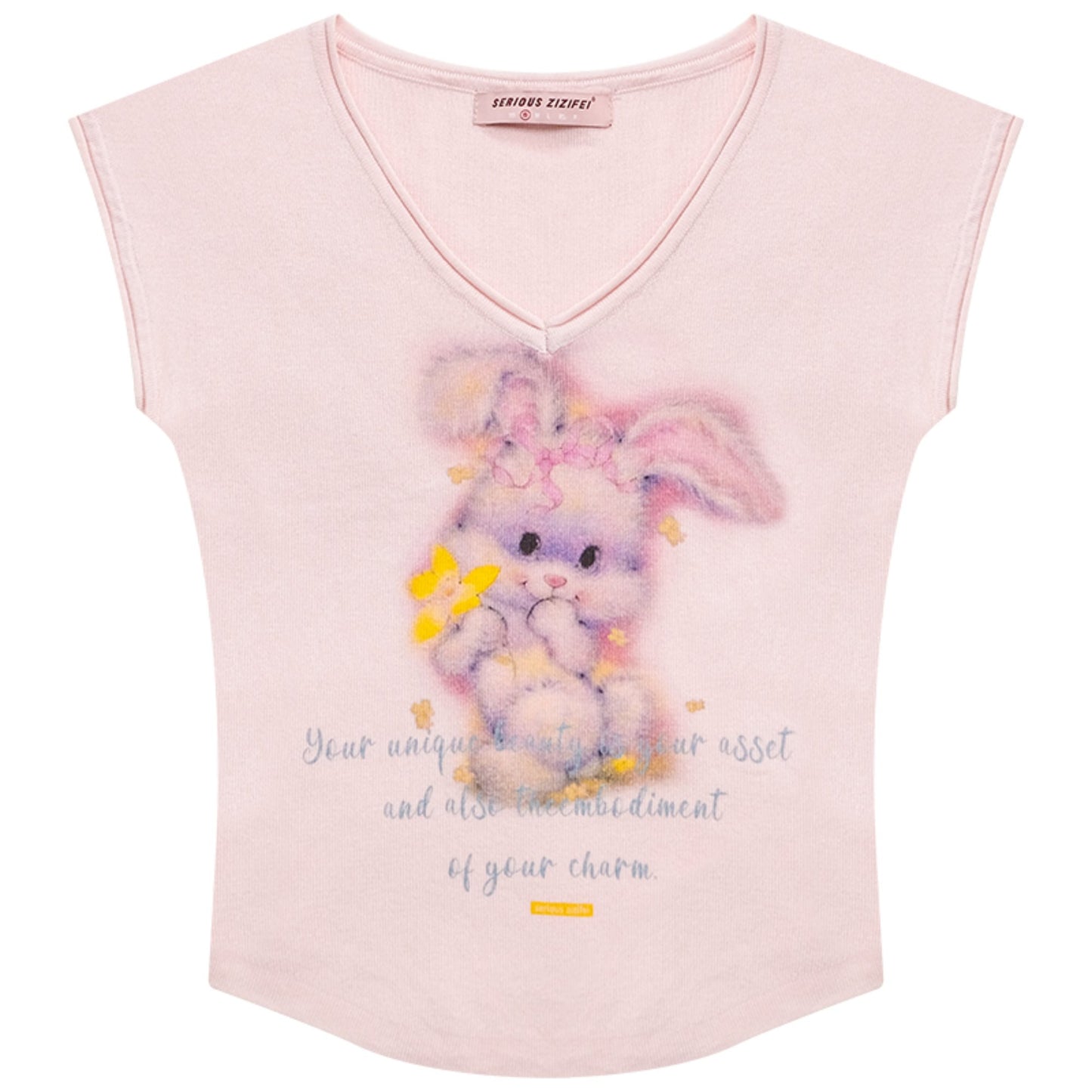 Pink And Yellow V-Neck Tee