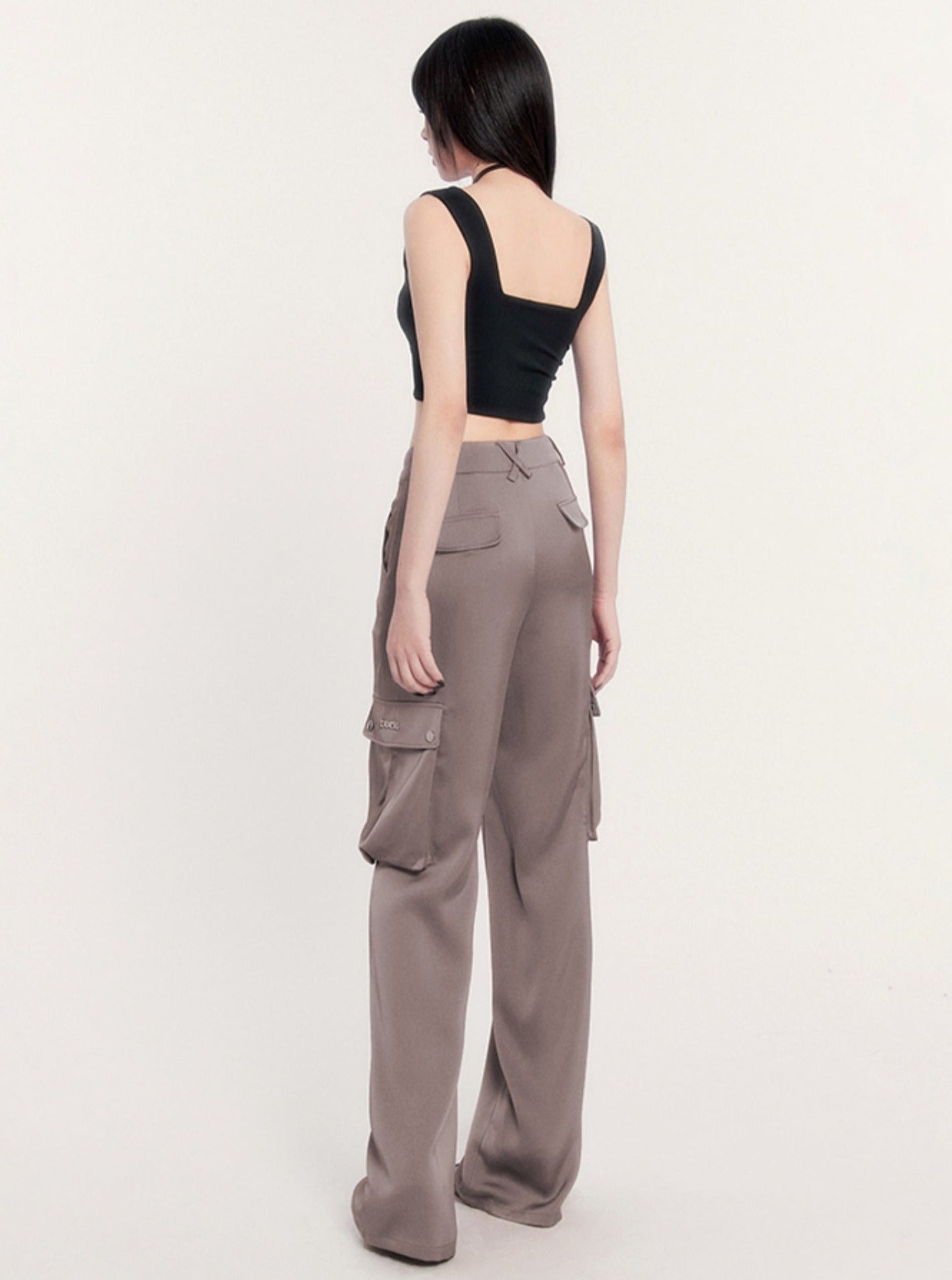 새틴 드레이프 카고 팬츠