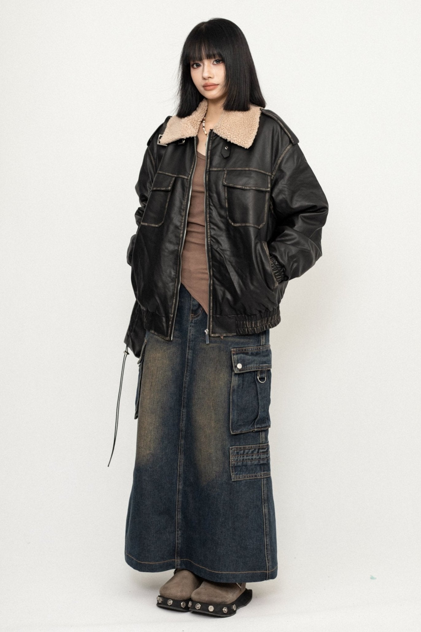 양모 칼라 스티치 재킷