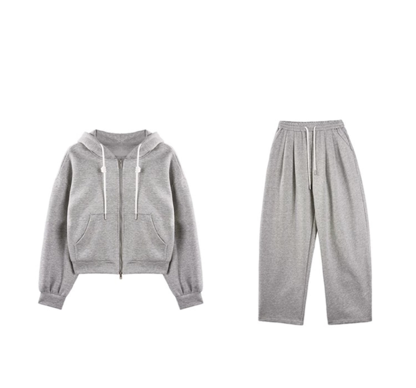 Gray Luxe Zip-Up Pants Set