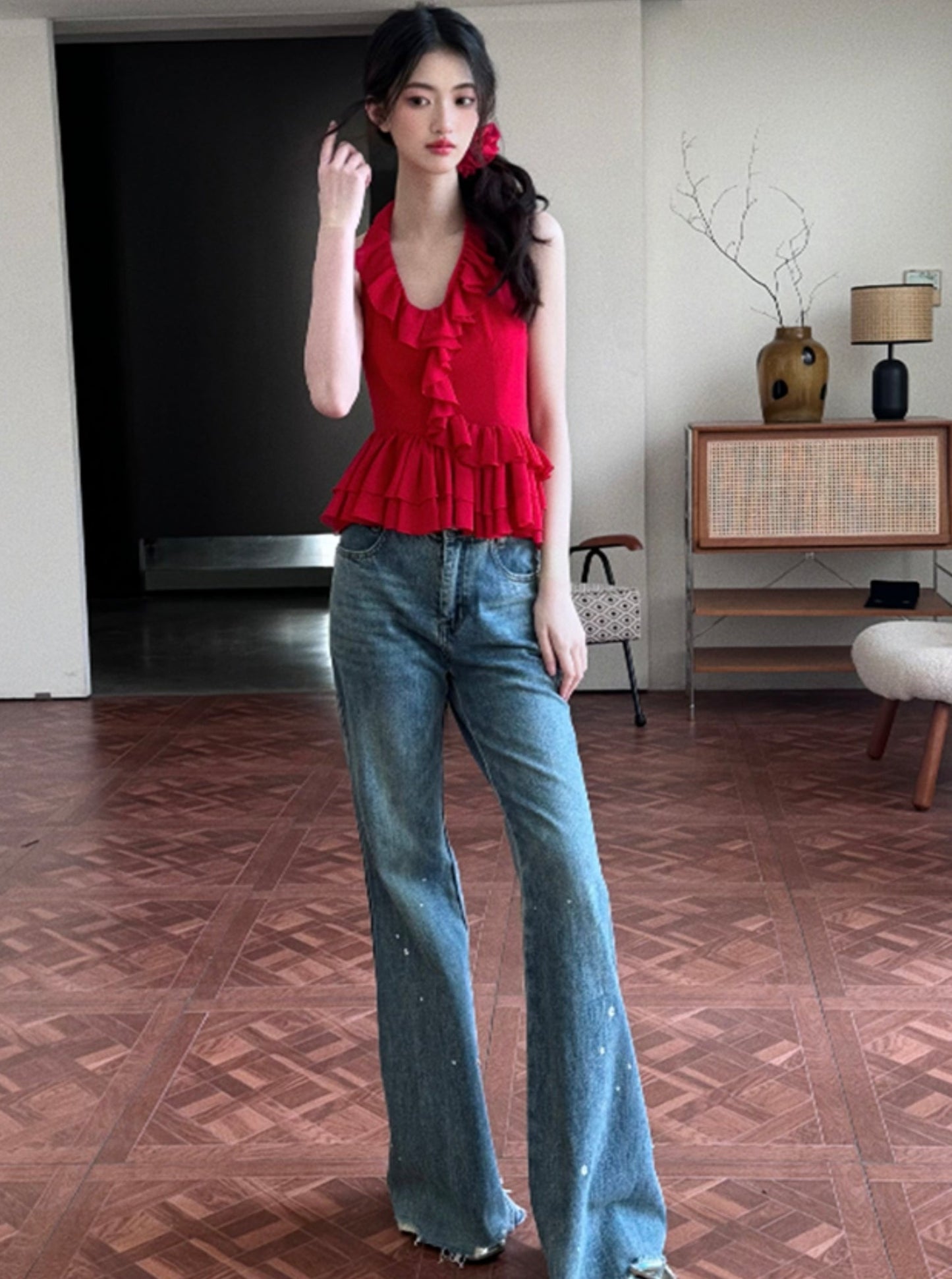 High-Waisted Denim Bell Bottoms Pants