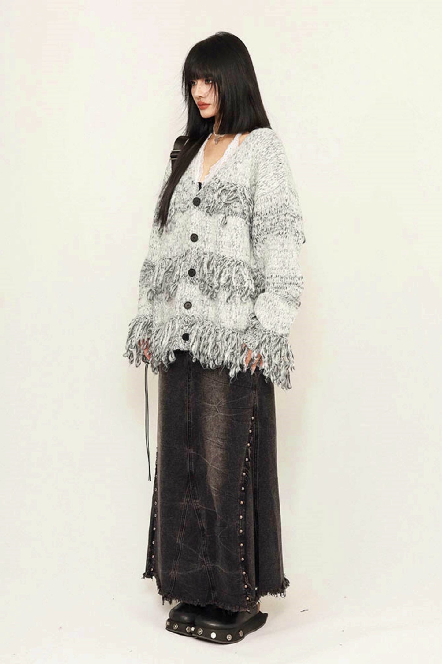 Pull en tricot à franges, haut ample