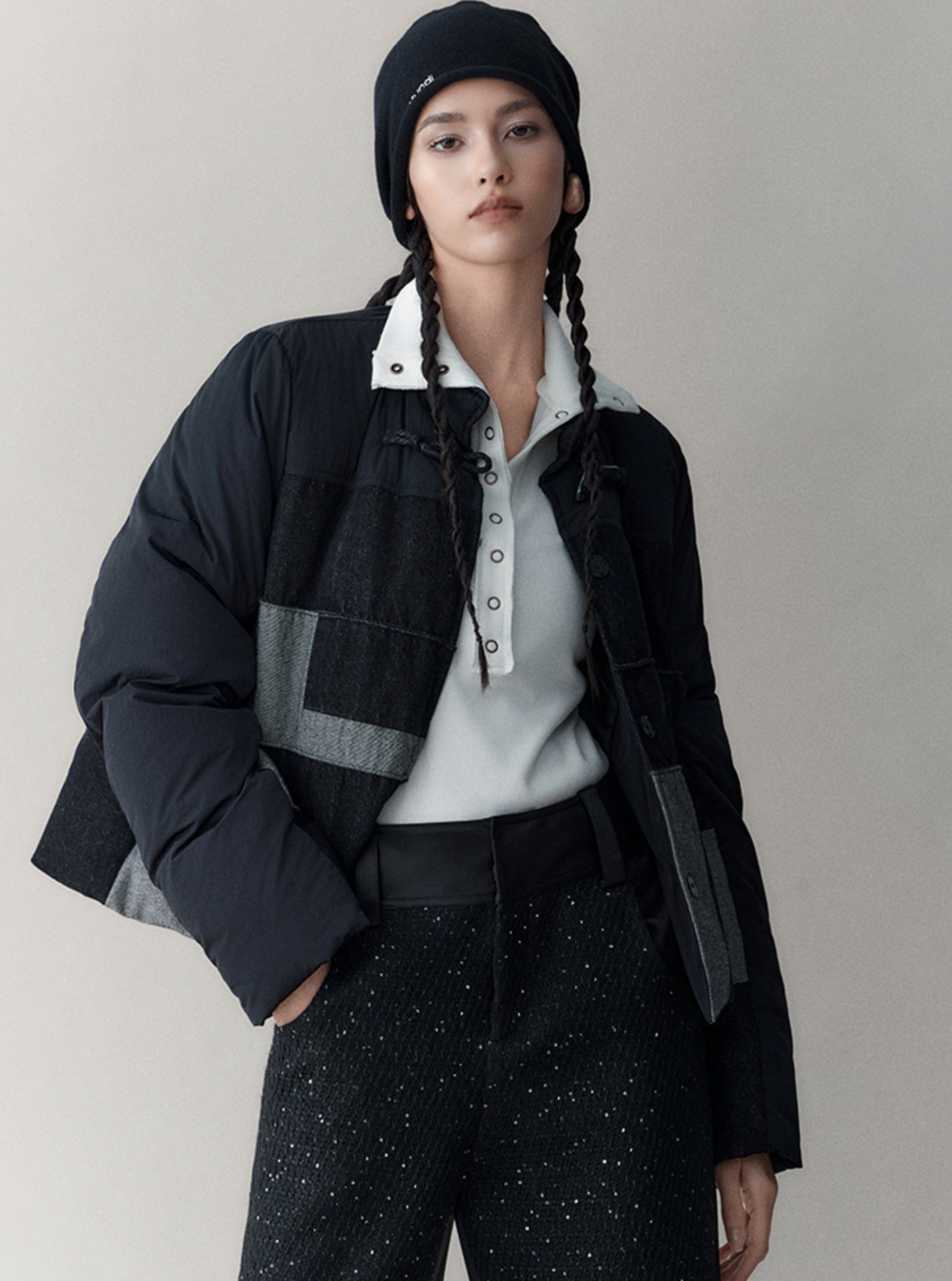 Denim Patchwork Ruffle Sleeve Jacket Vest