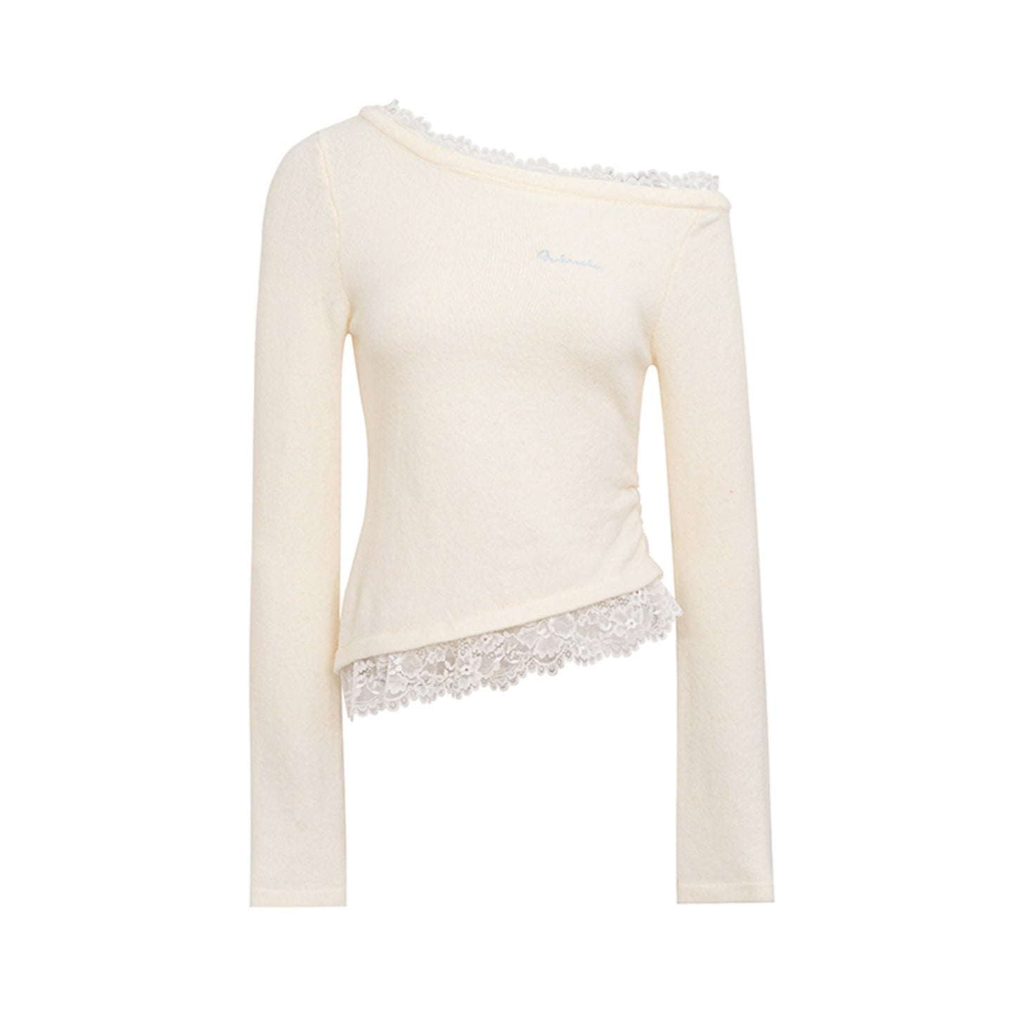Ruffled Asymmetric Lace Knit Top