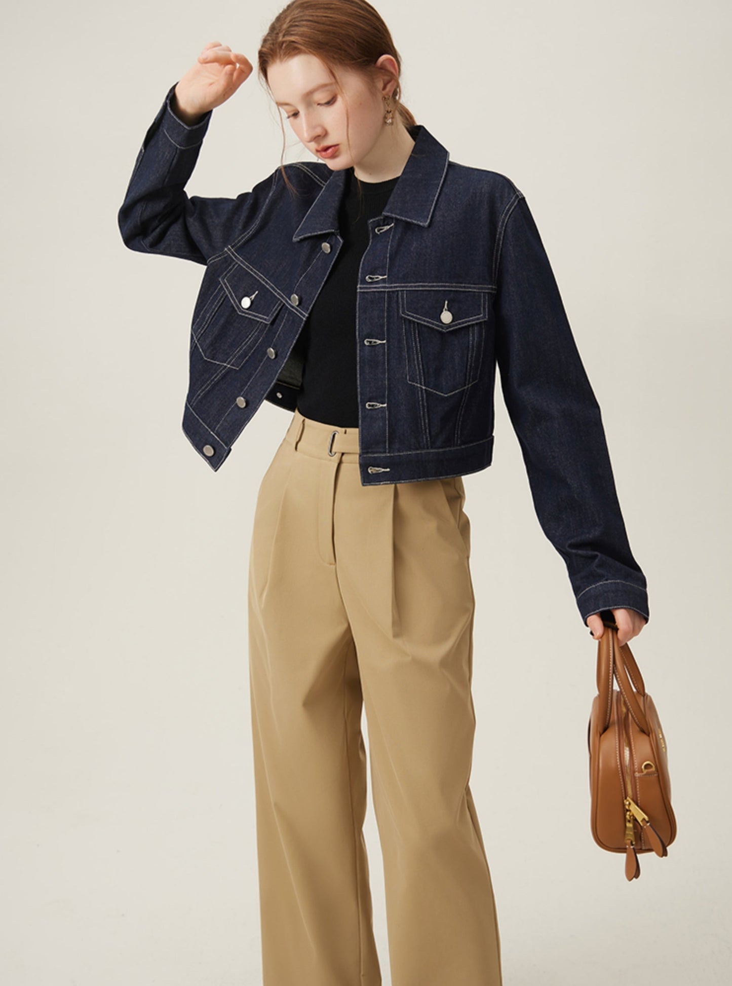 카키 하이웨이스트 크롭 팬츠