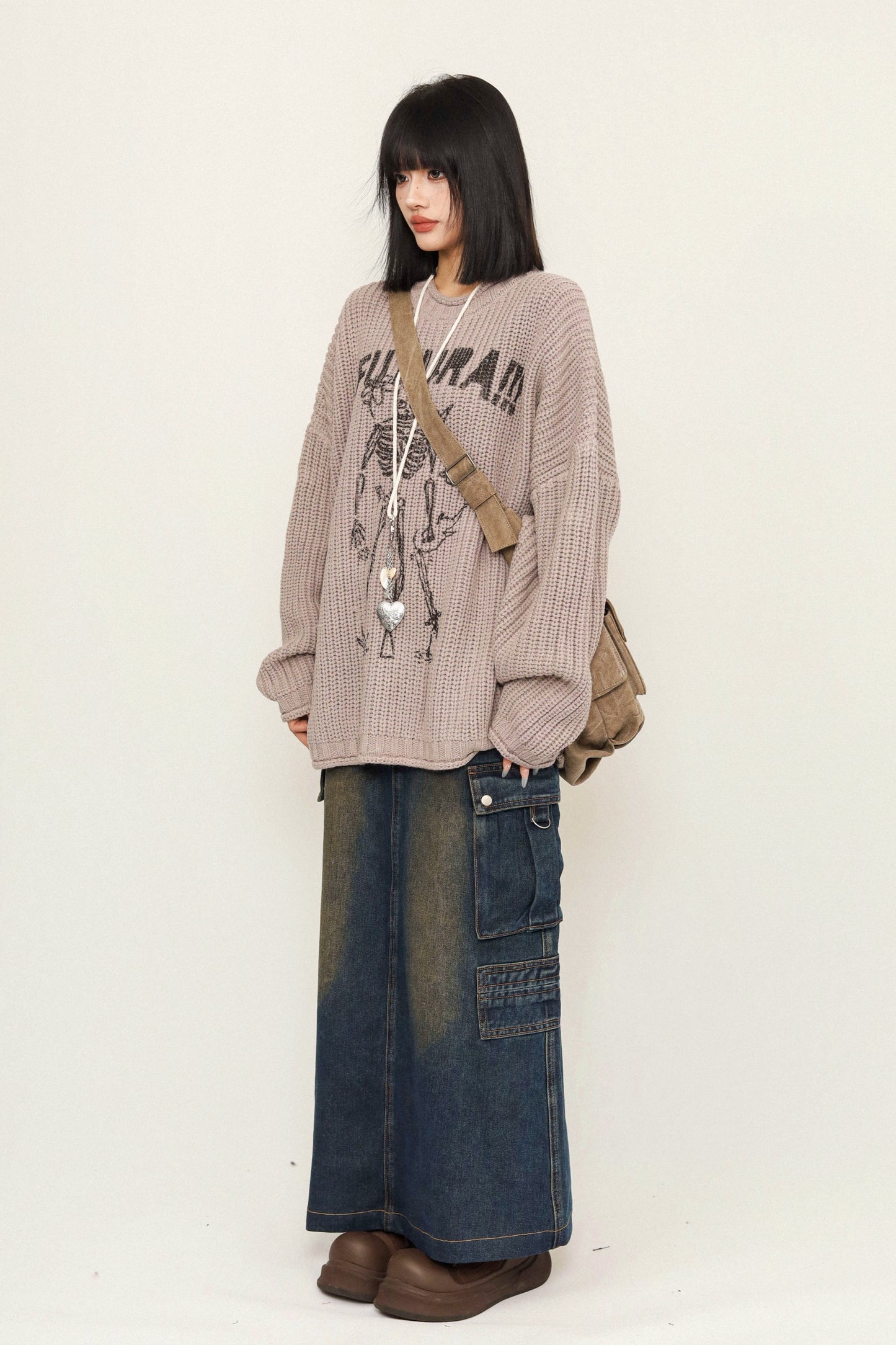 Jupe longue en denim de style rétro automnal