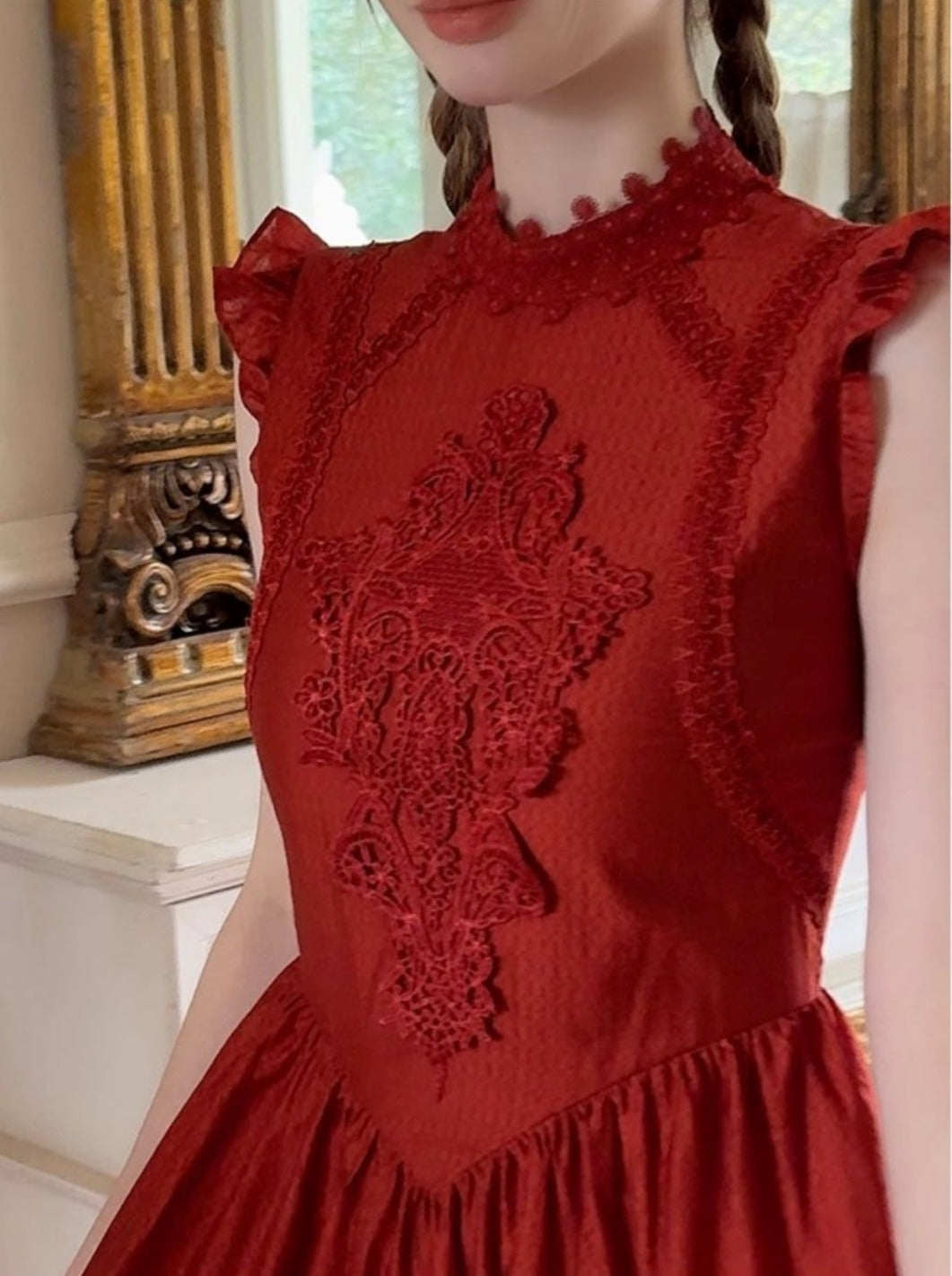 풍부한 체리 프랑스 레트로 드레스