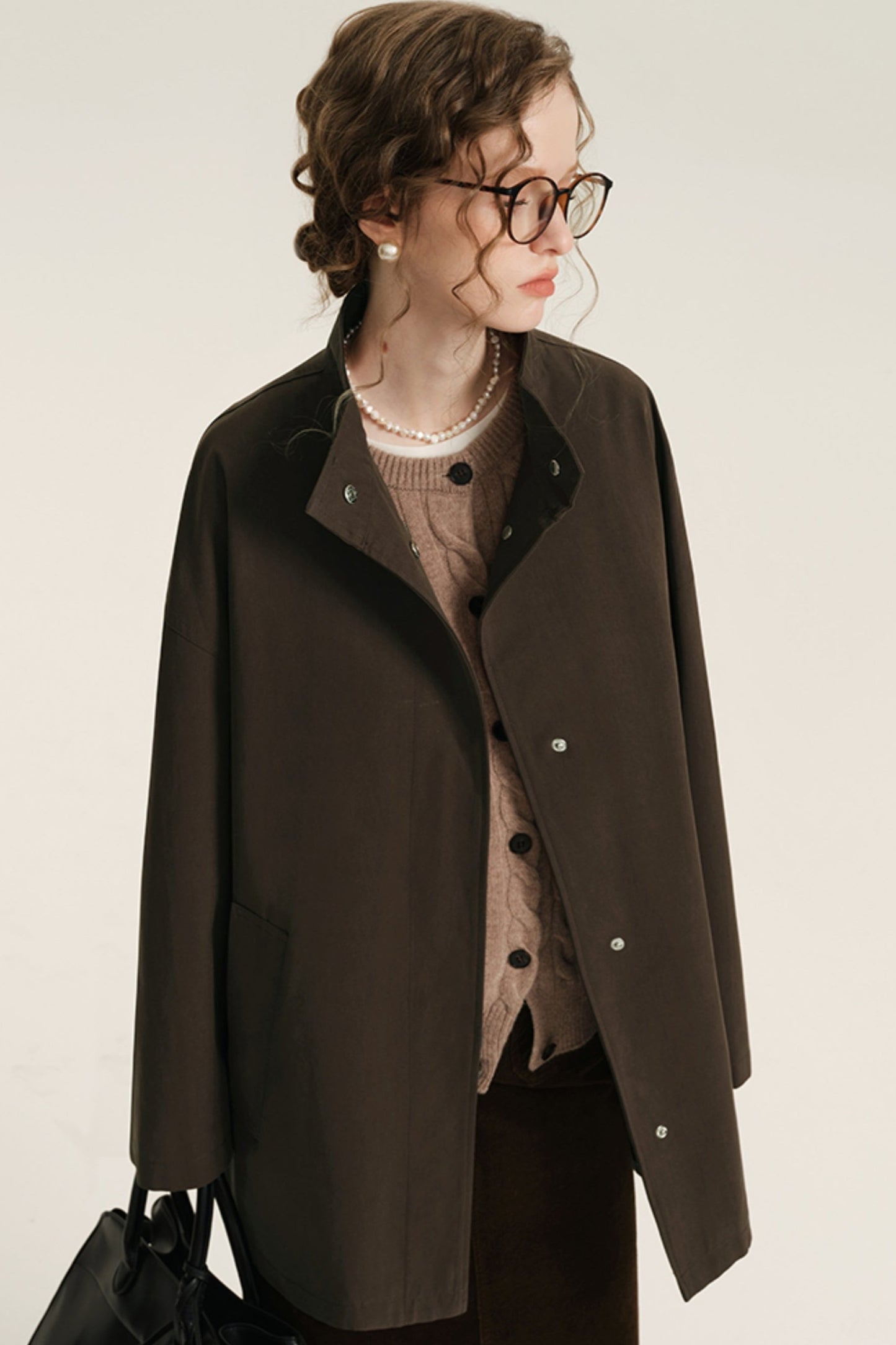 Manteau trench à col montant en Tencel et coton