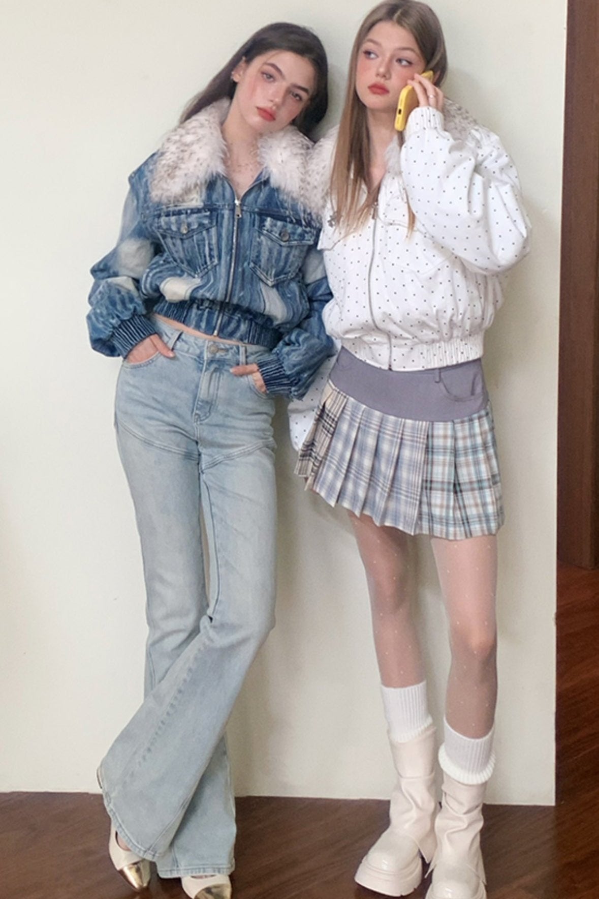 체크 하이웨이스트 주름 치마