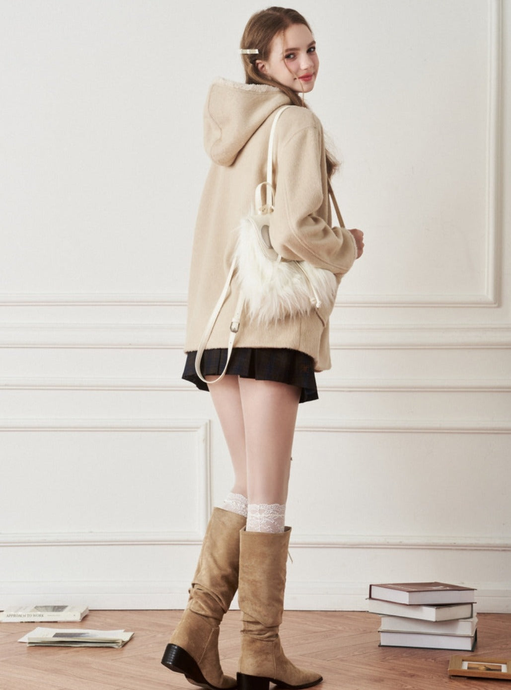 모직 거친 뿔로 뿔 버튼 코트