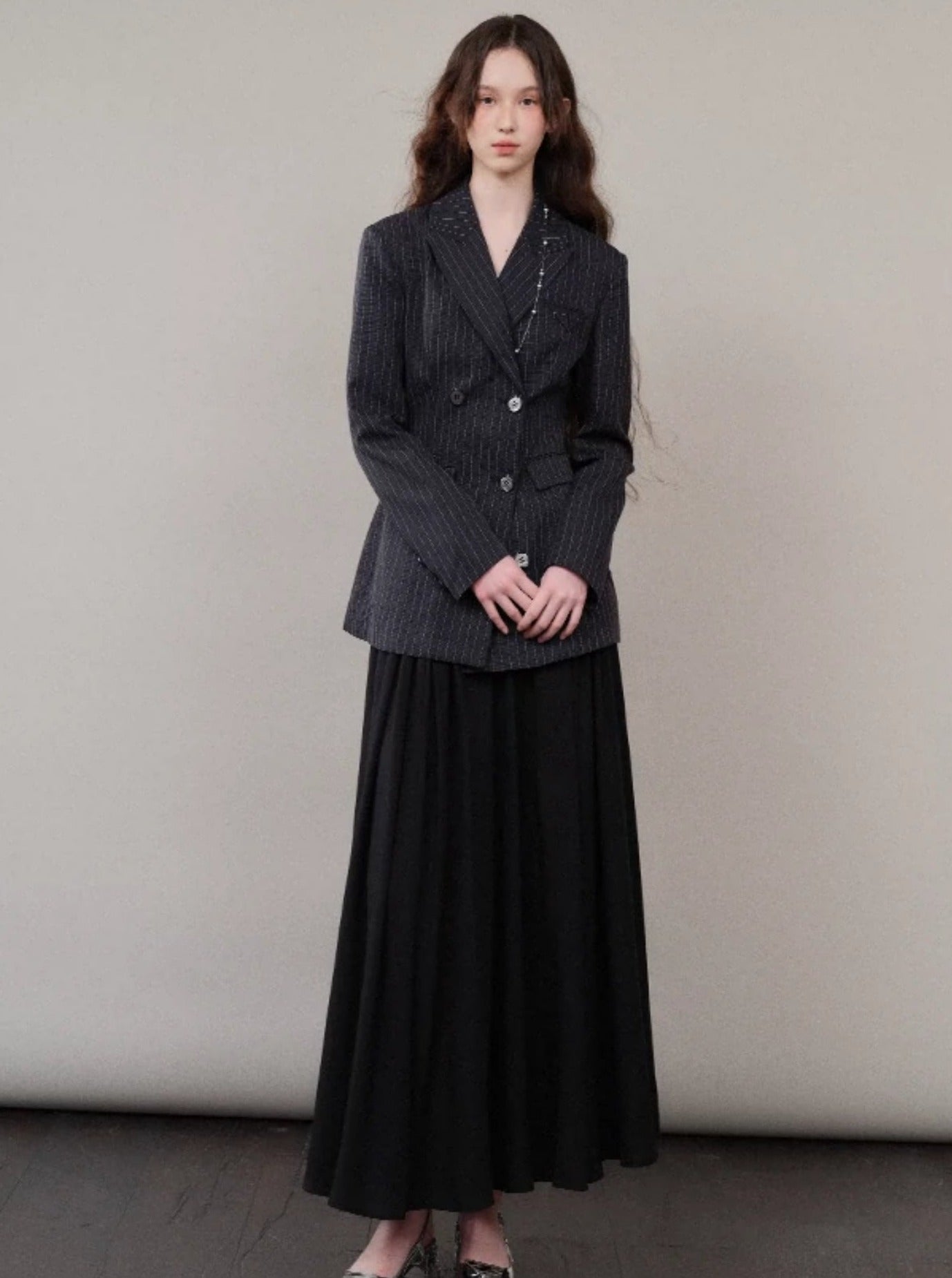 High-End Striped Blazer Skirt Set-Up