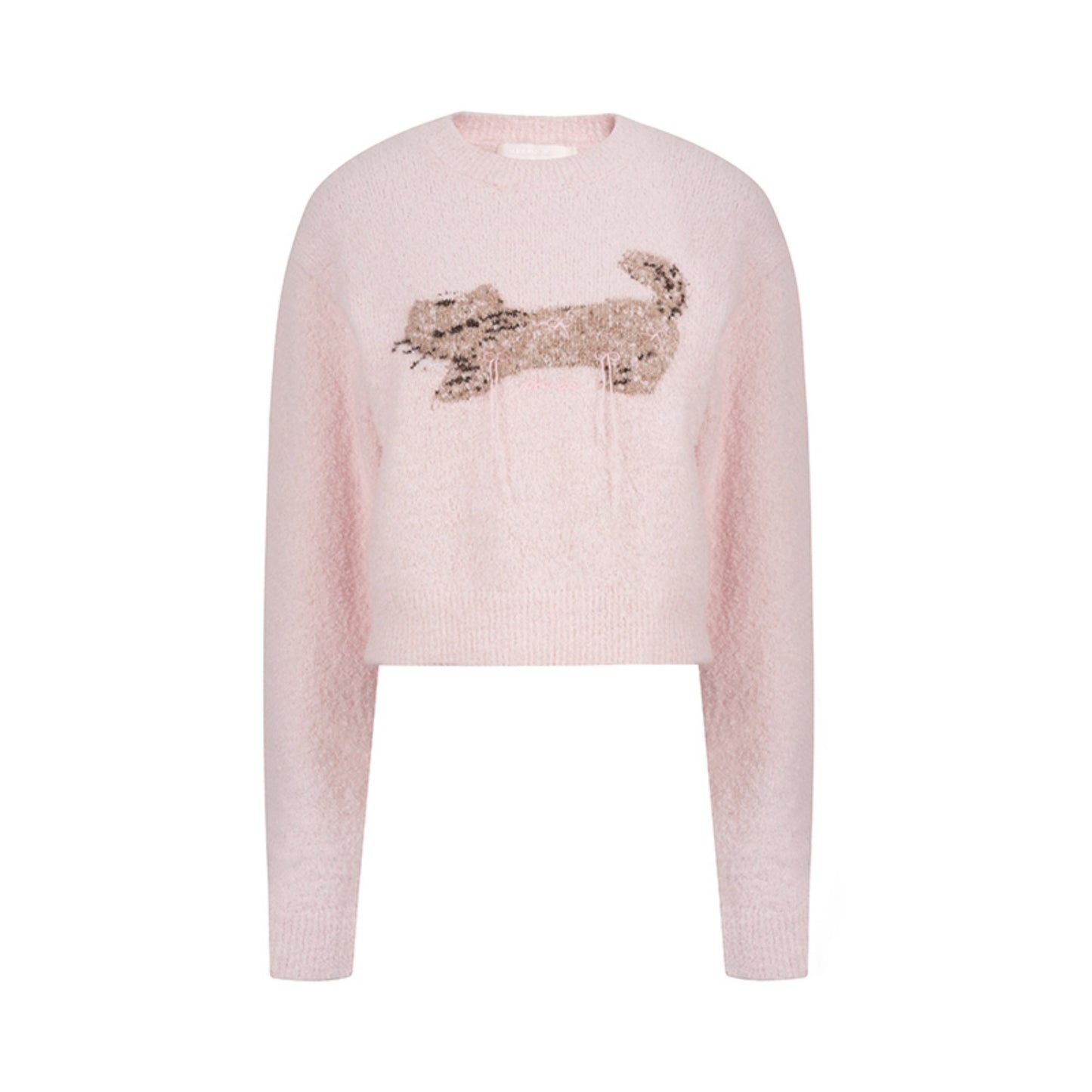 Feline Jacquard Pink Knit Sweater