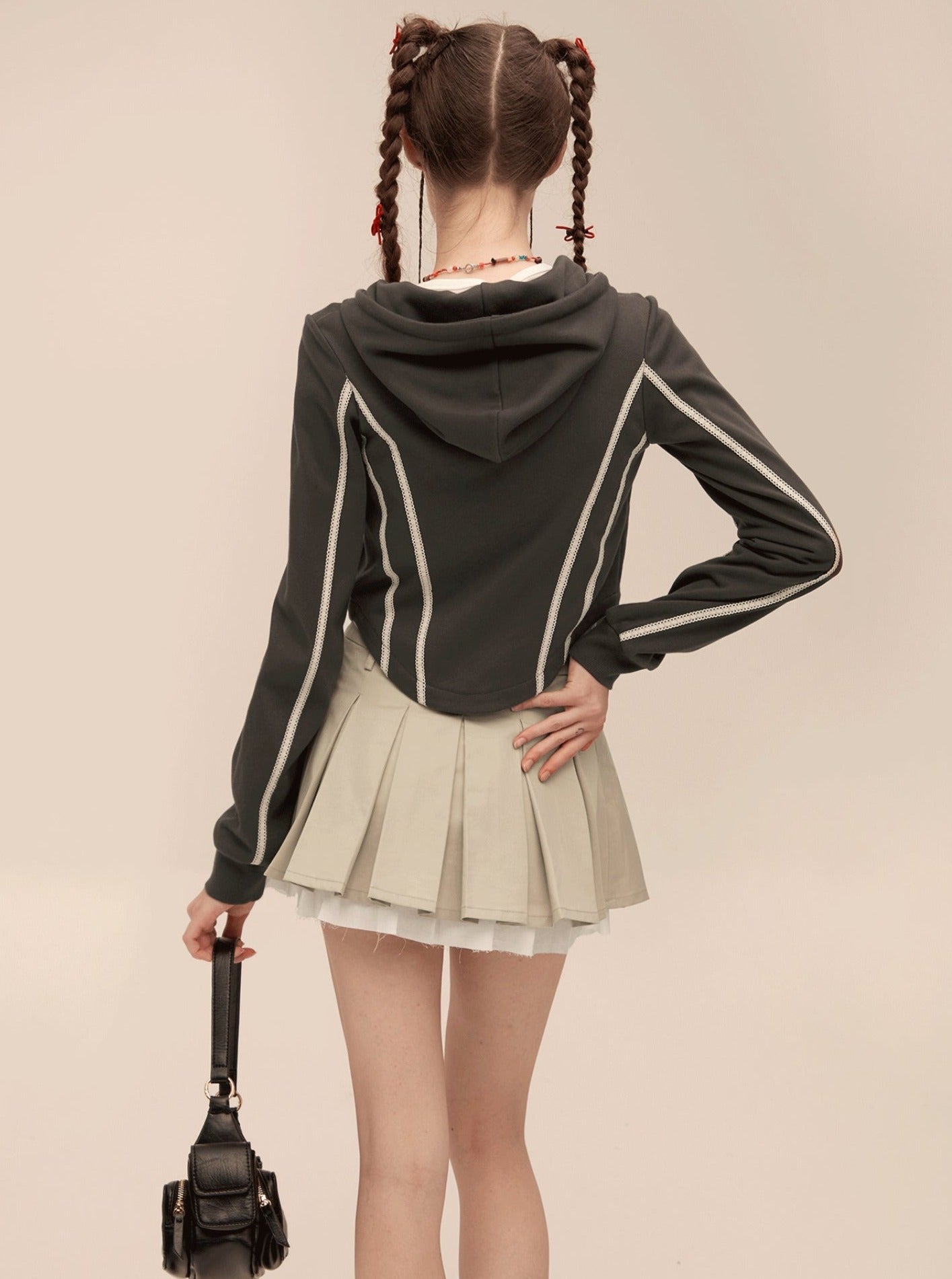 아메리칸 더블 레이어 대비 주름 치마