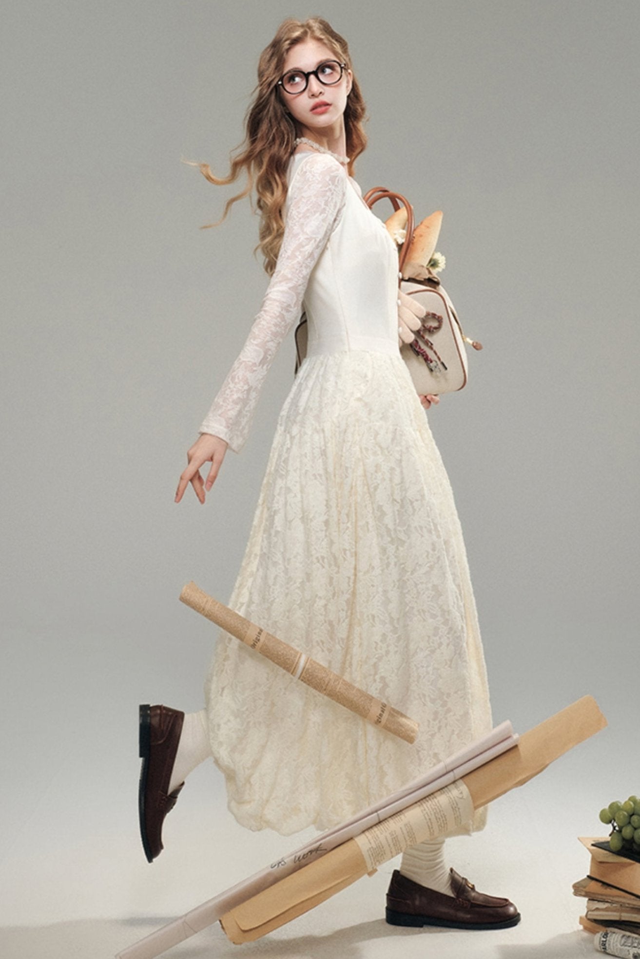 Robe maxi en dentelle velours française