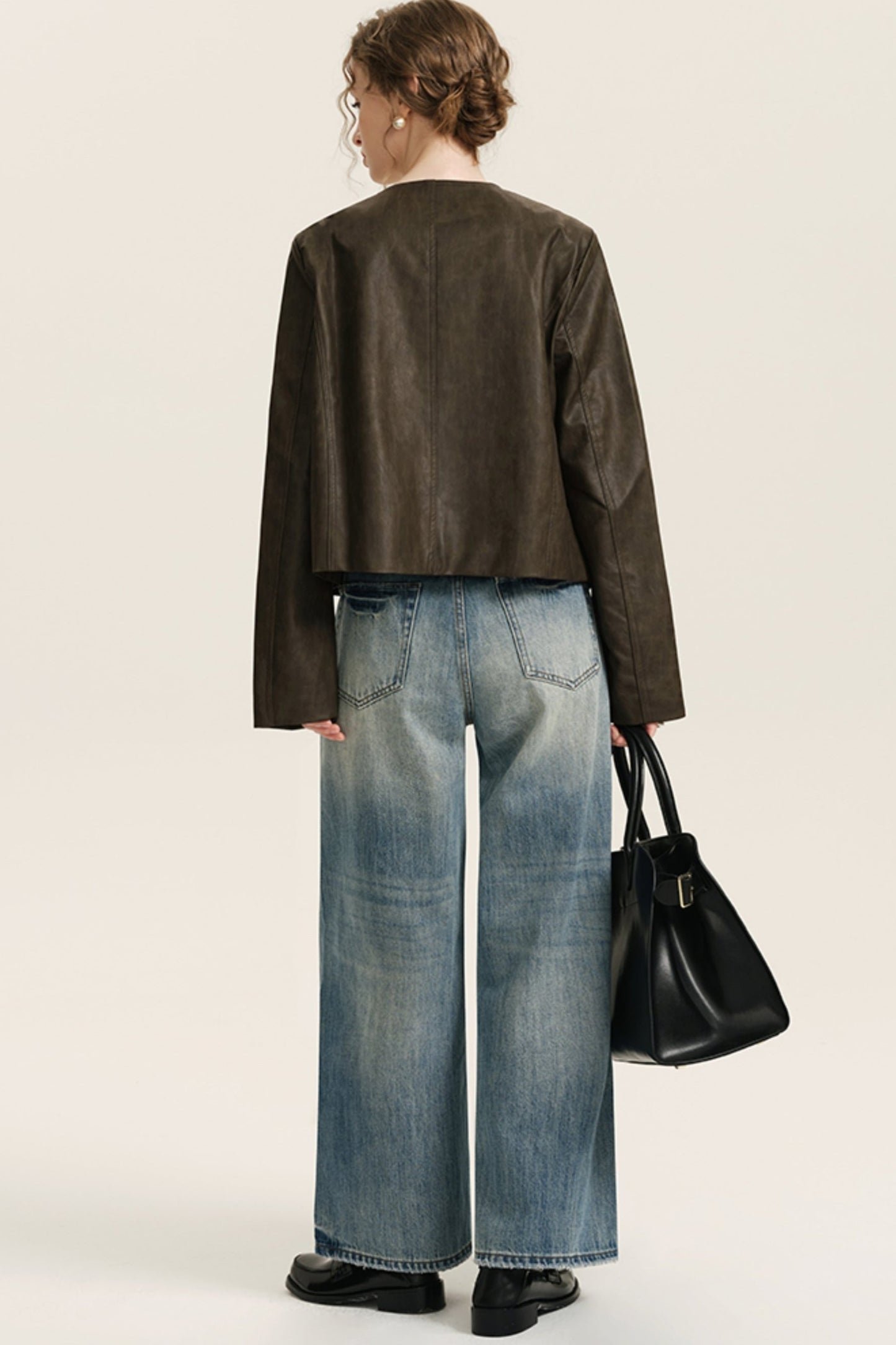 Veste courte en cuir PU rétro