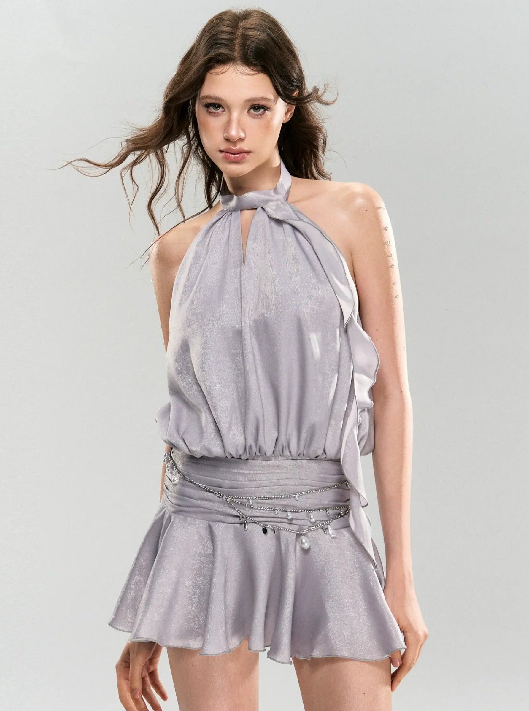 13920 Black Lace Halterneck Dress