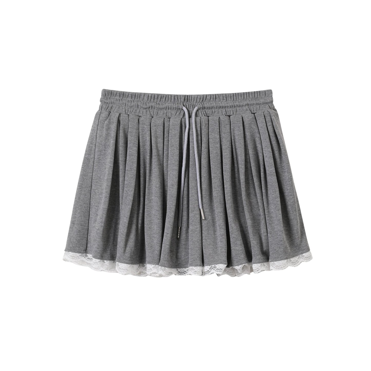 Gray Lace-Trimmed Knit With Skirt Set-Up