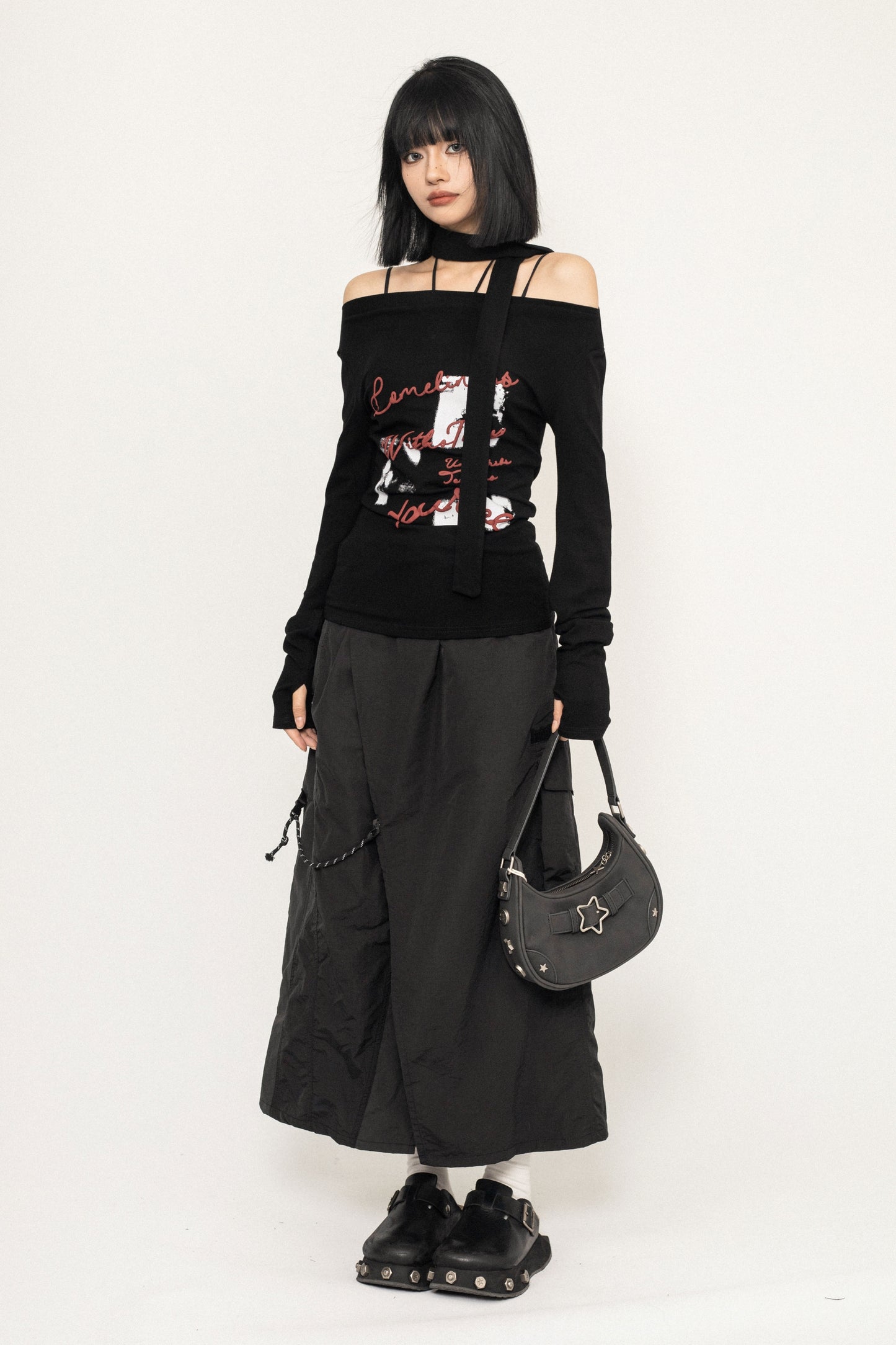 레트로 원숄더 슬림 탑