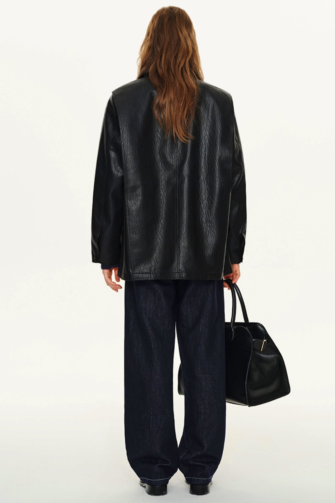 Veste en cuir PU texturé avec col