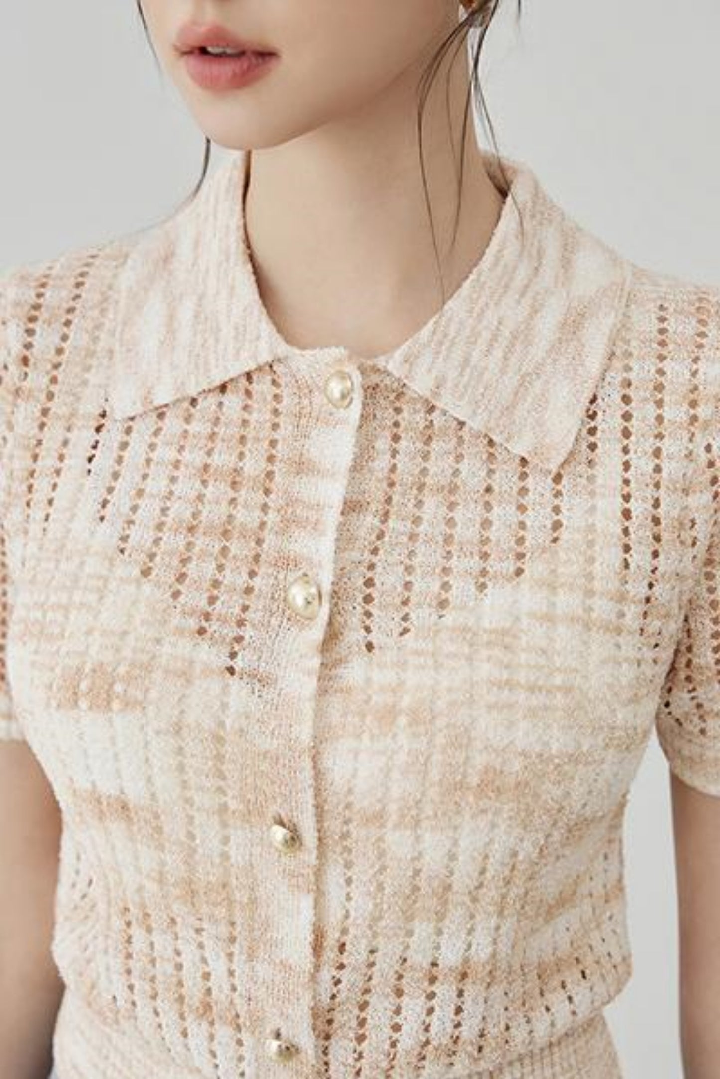 Elegant Polo Collar Short Sleeve Knit