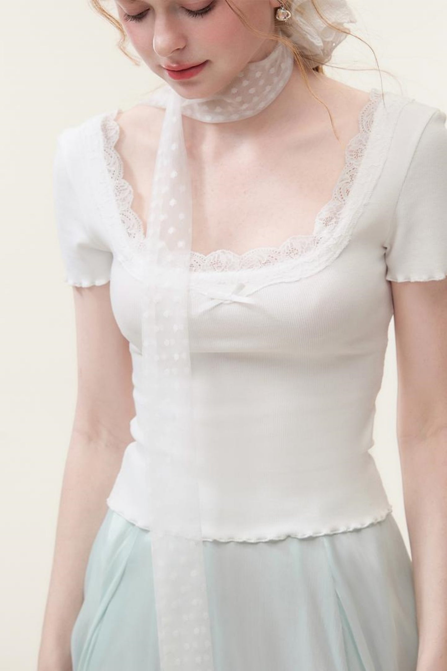 Slim Lace Bowtie Top