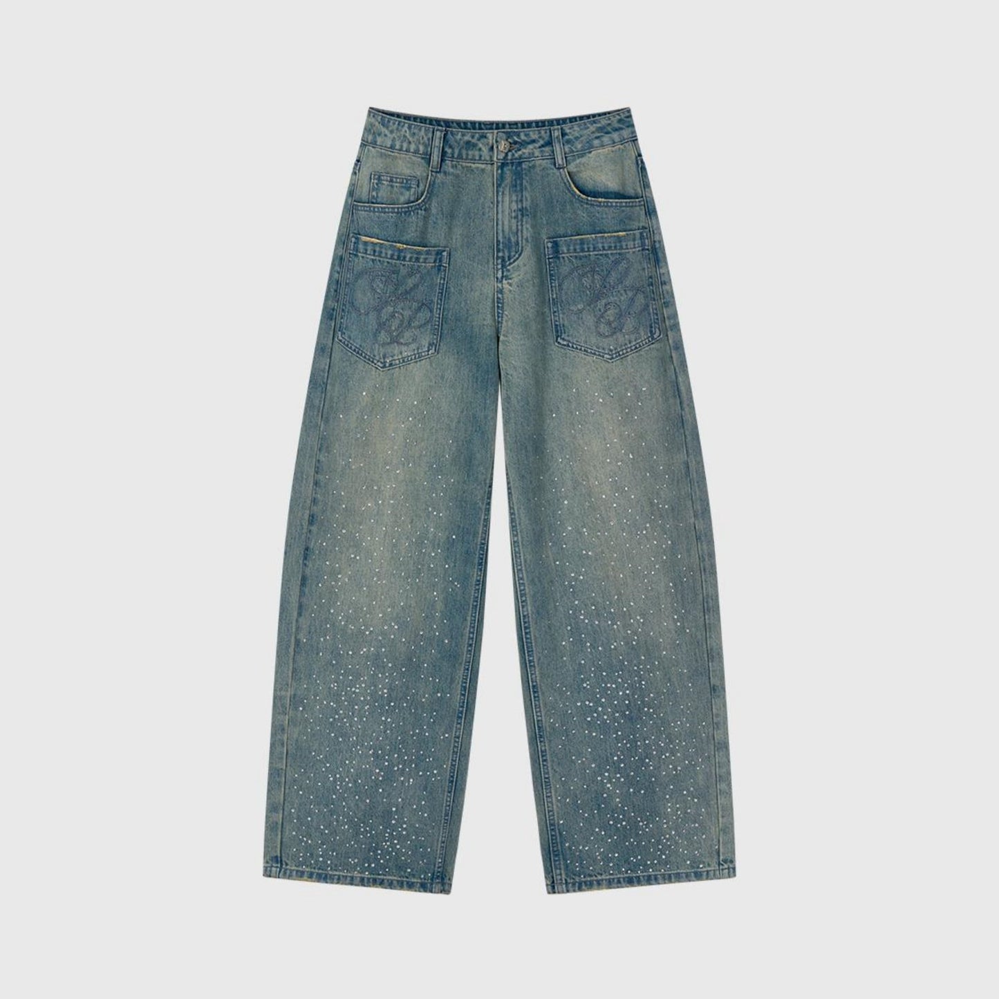 Luxe Rhinestone Wide-Leg Jeans