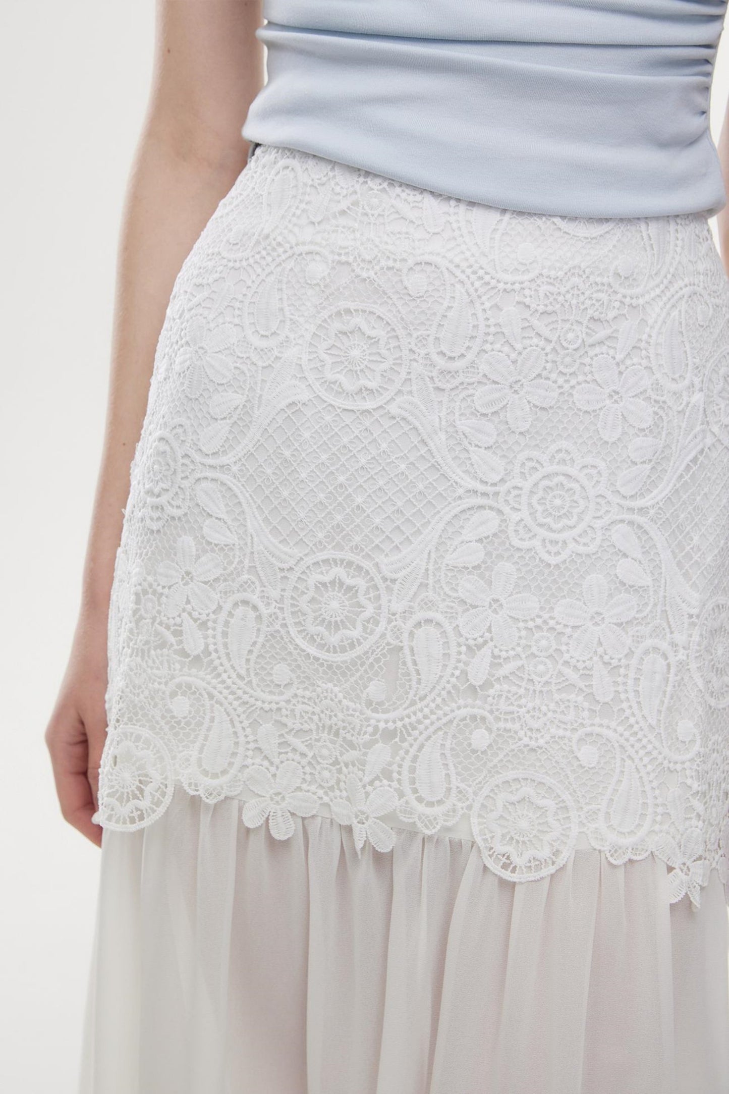 Ethereal Lace Chiffon Bustier Maxi Skirt