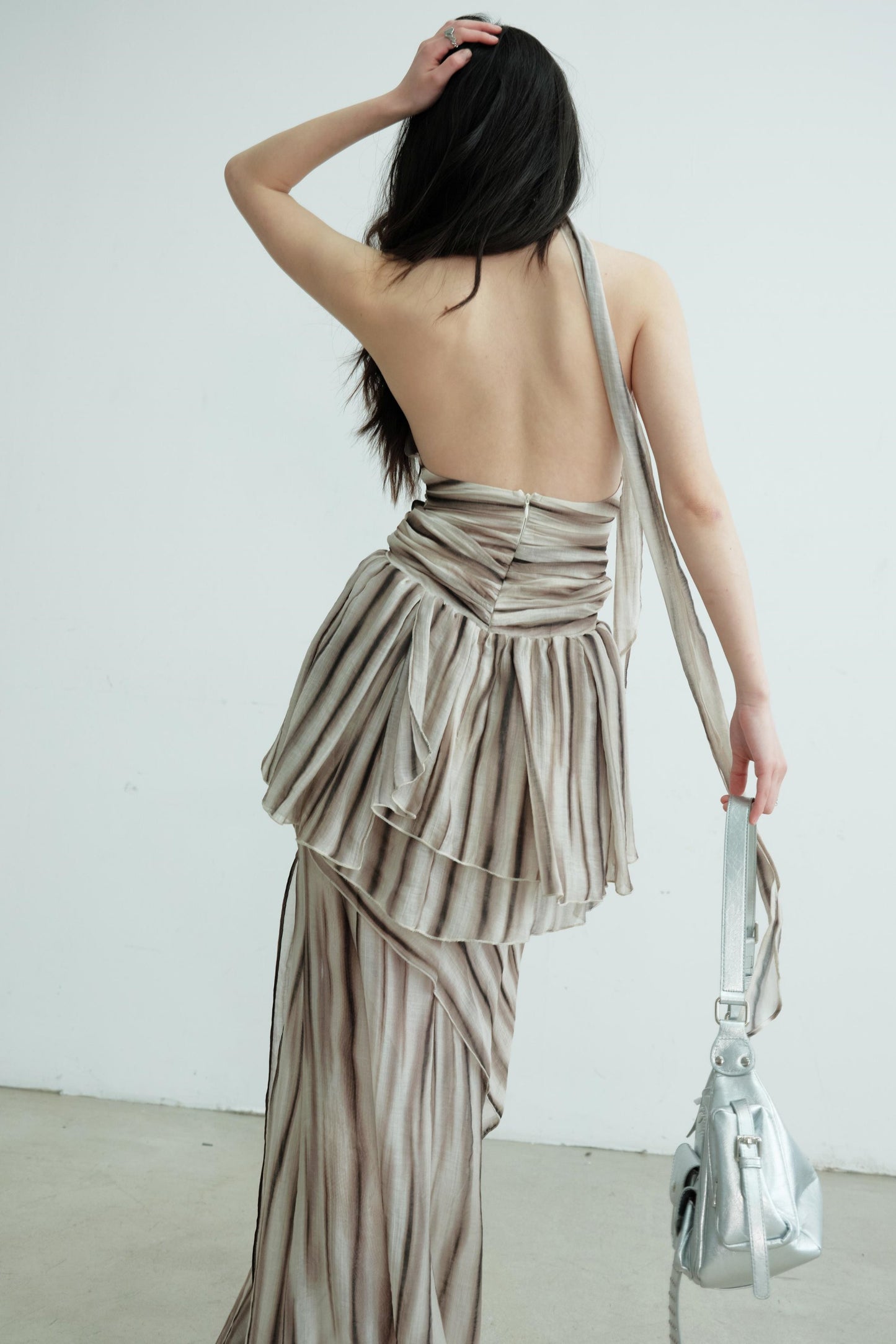 Pleated V-Neck Vest With Skirt Set