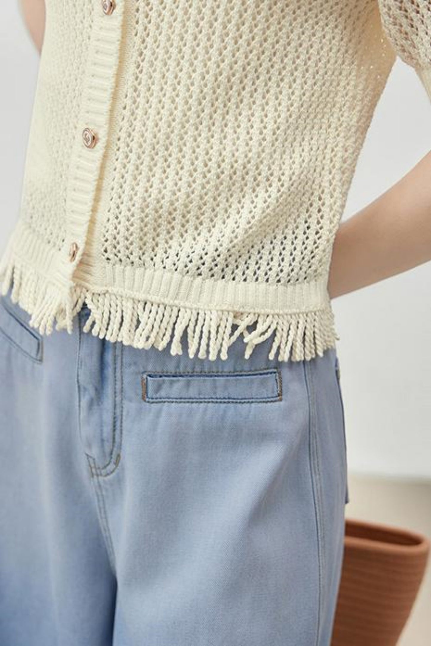 Textured Lace Round Neck Knit Sweater