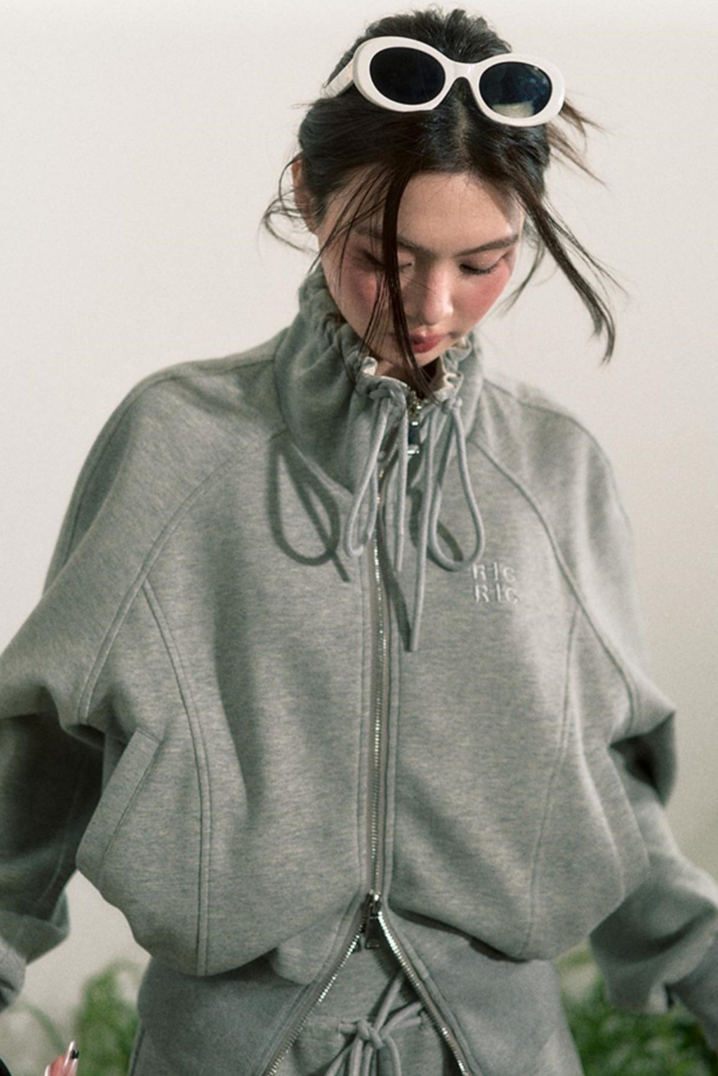 Zip-Up Sweater Jacket With Shorts Set-Up