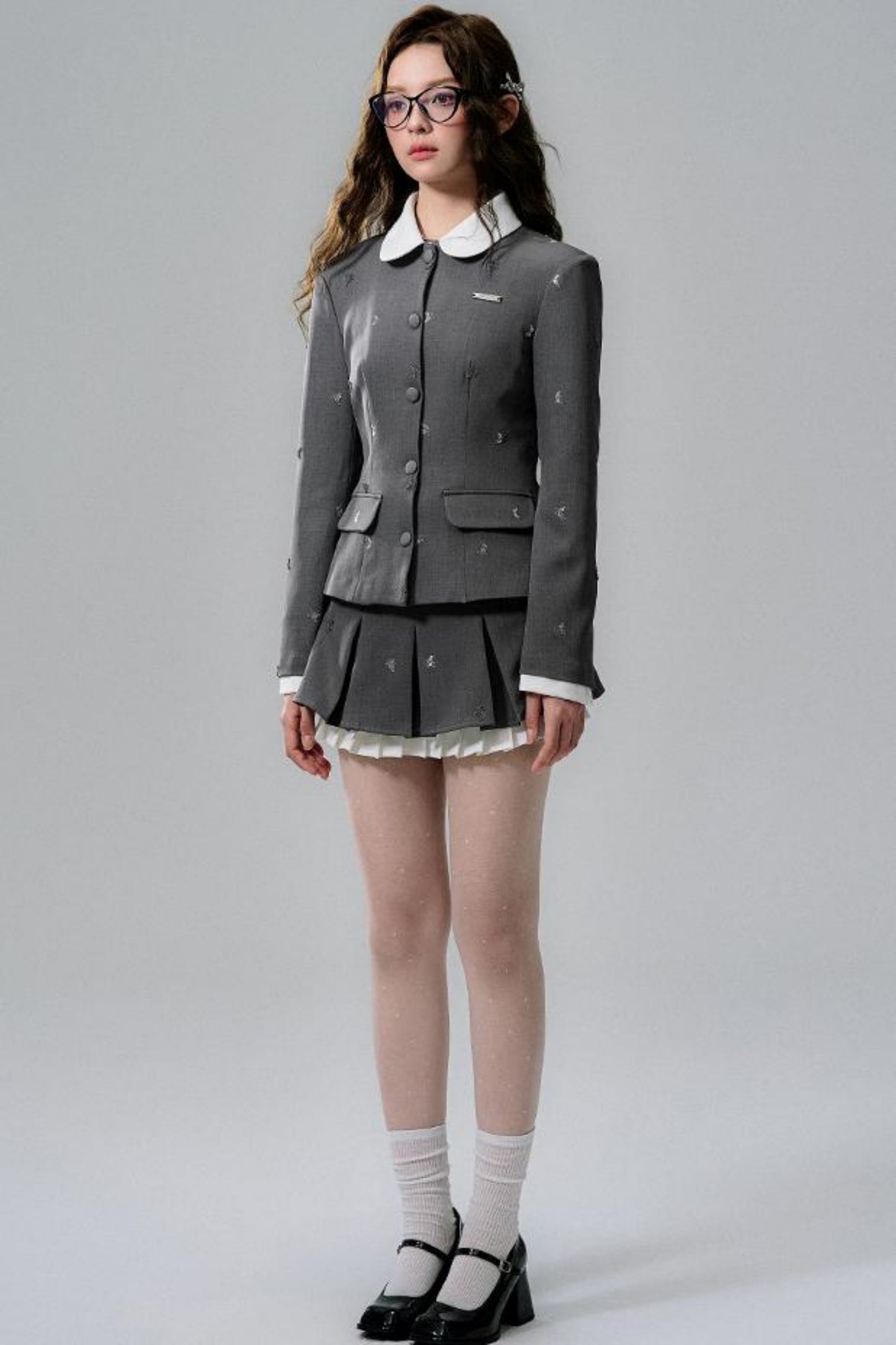 Gray Pleated Skirt Set-Up