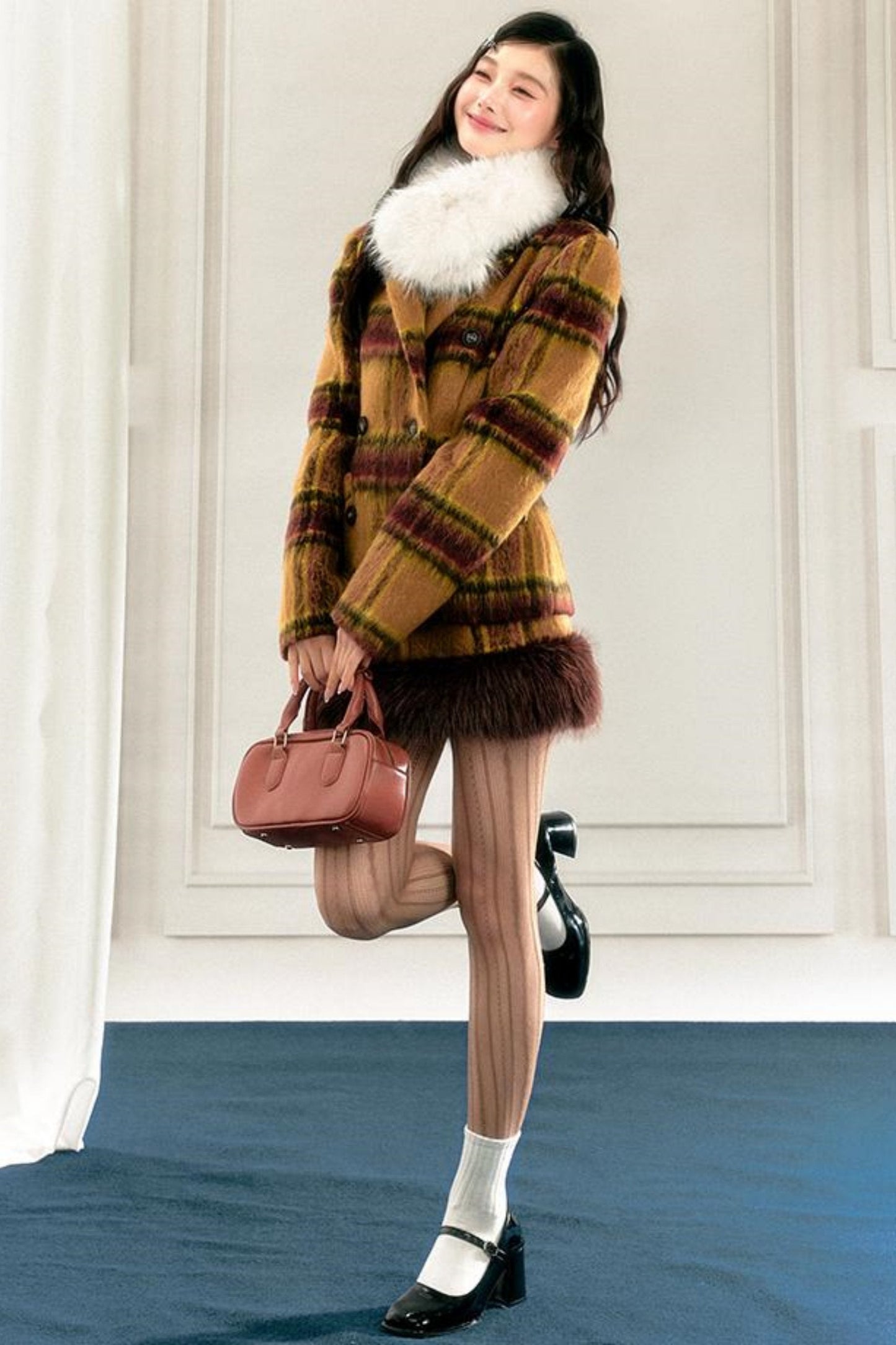 Yellow Plaid Cotton Jacket Set-Up