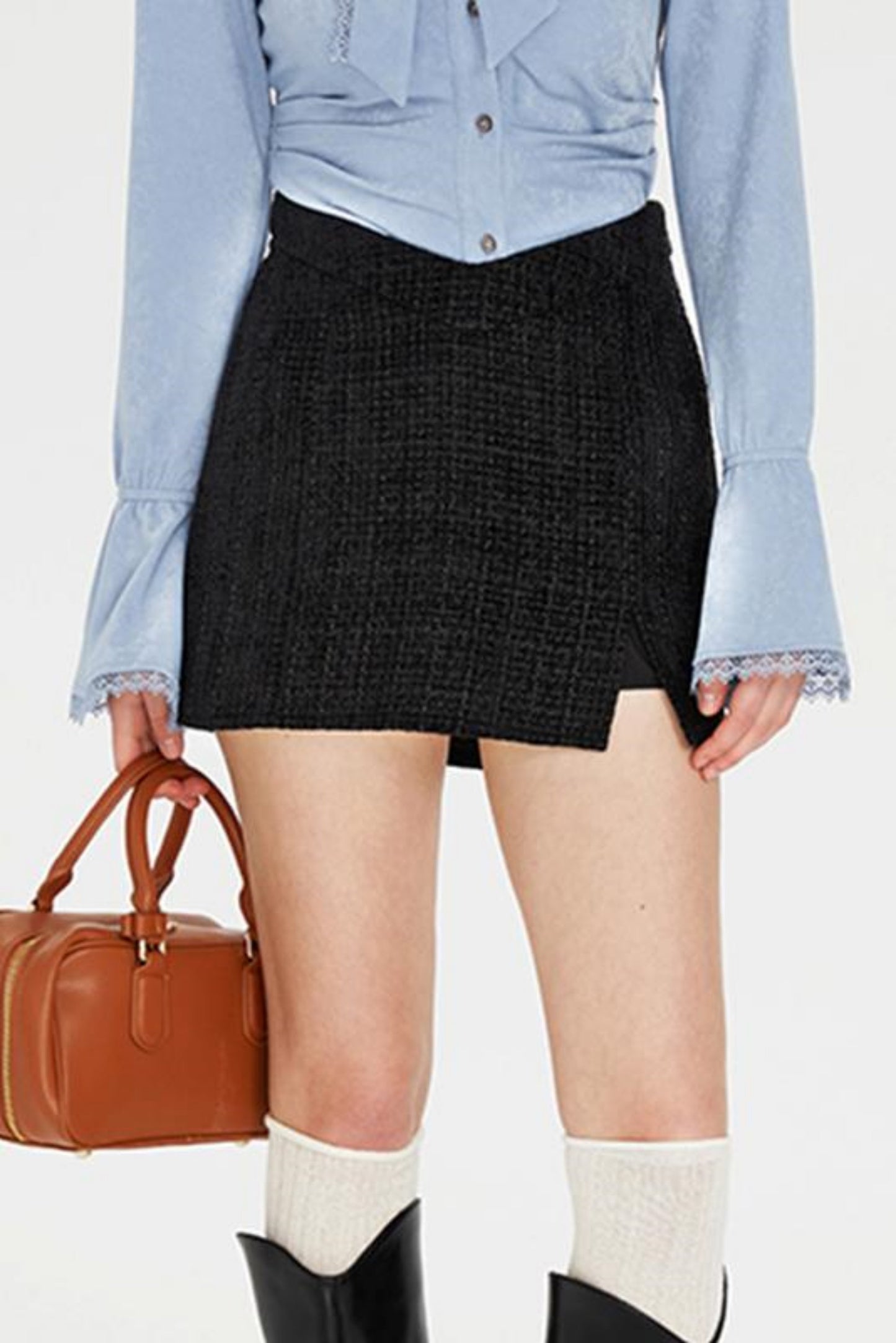 Pocket Accent Tweed Skirt Set-Up