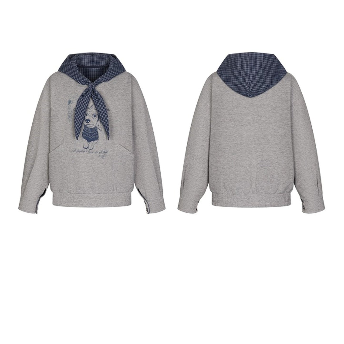 Vintage Dog Print Hooded Pullover Top