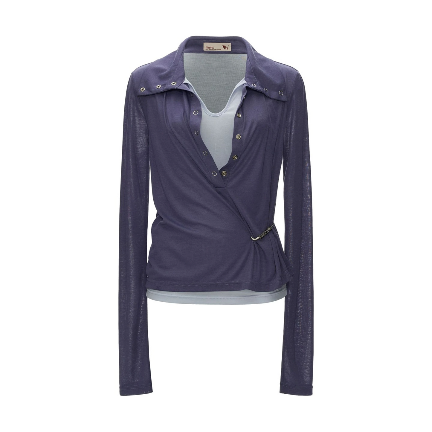 Layered-Look Button Polo Long Sleeve Top