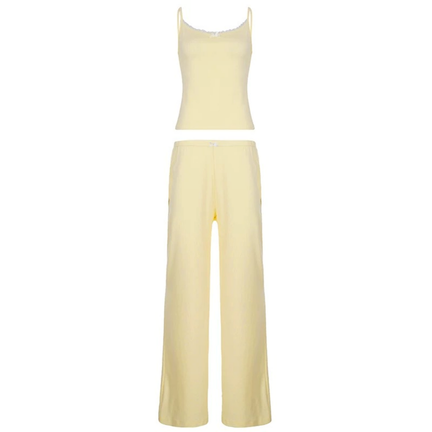 Completo con gilet in pizzo giallo crema