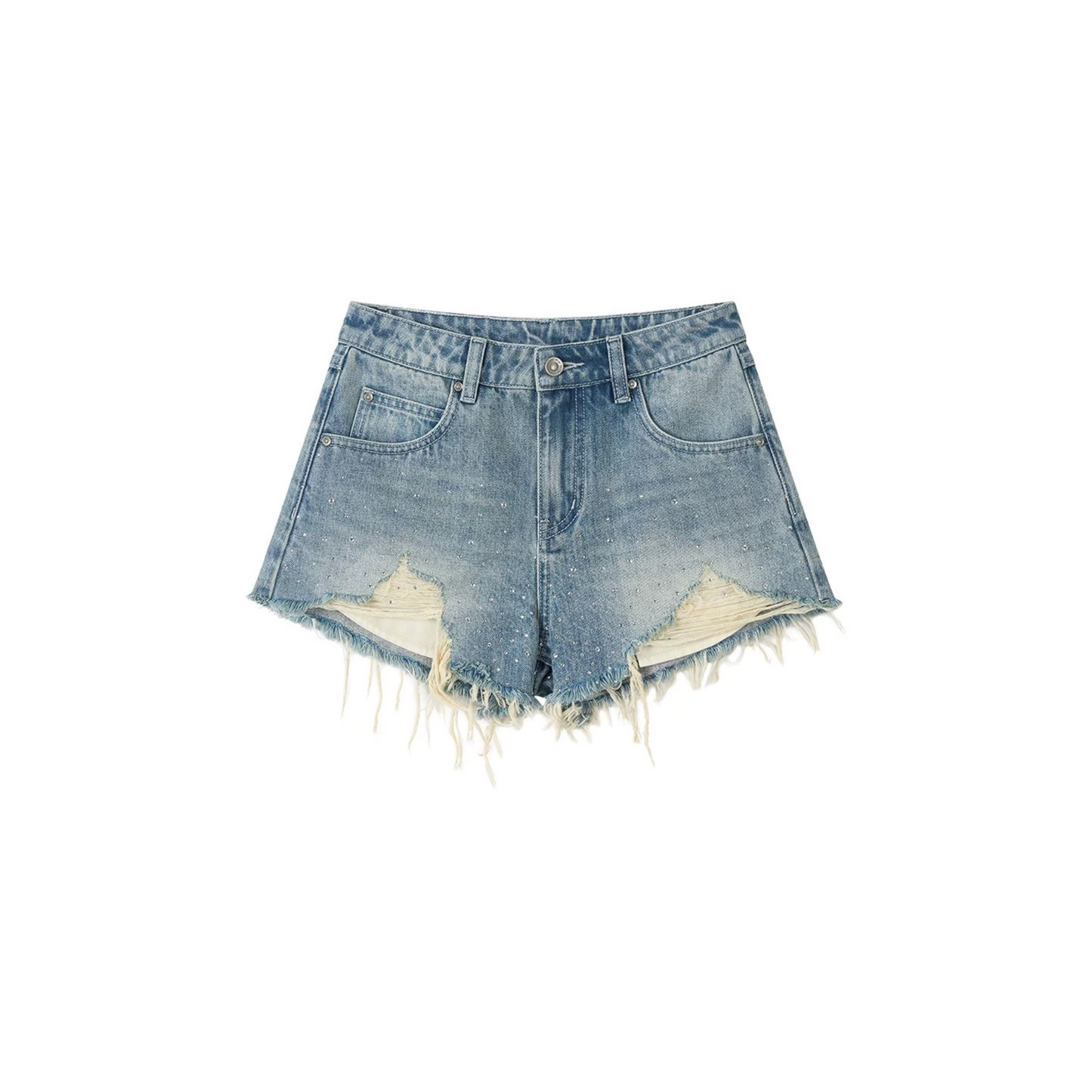 Distressed Rhinestone Denim Shorts