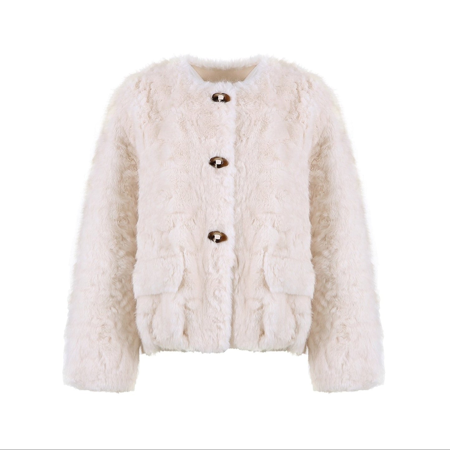 Cloud-Like Collarless Wool Coat