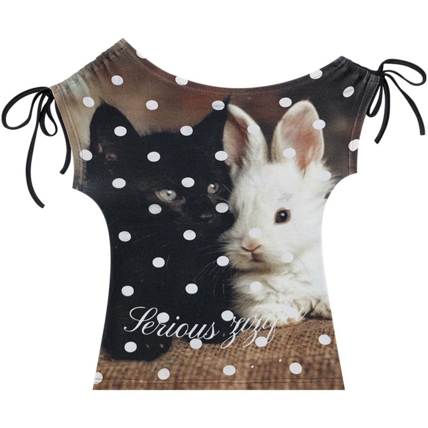 Maglia con stampa a pois con gatto e coniglio