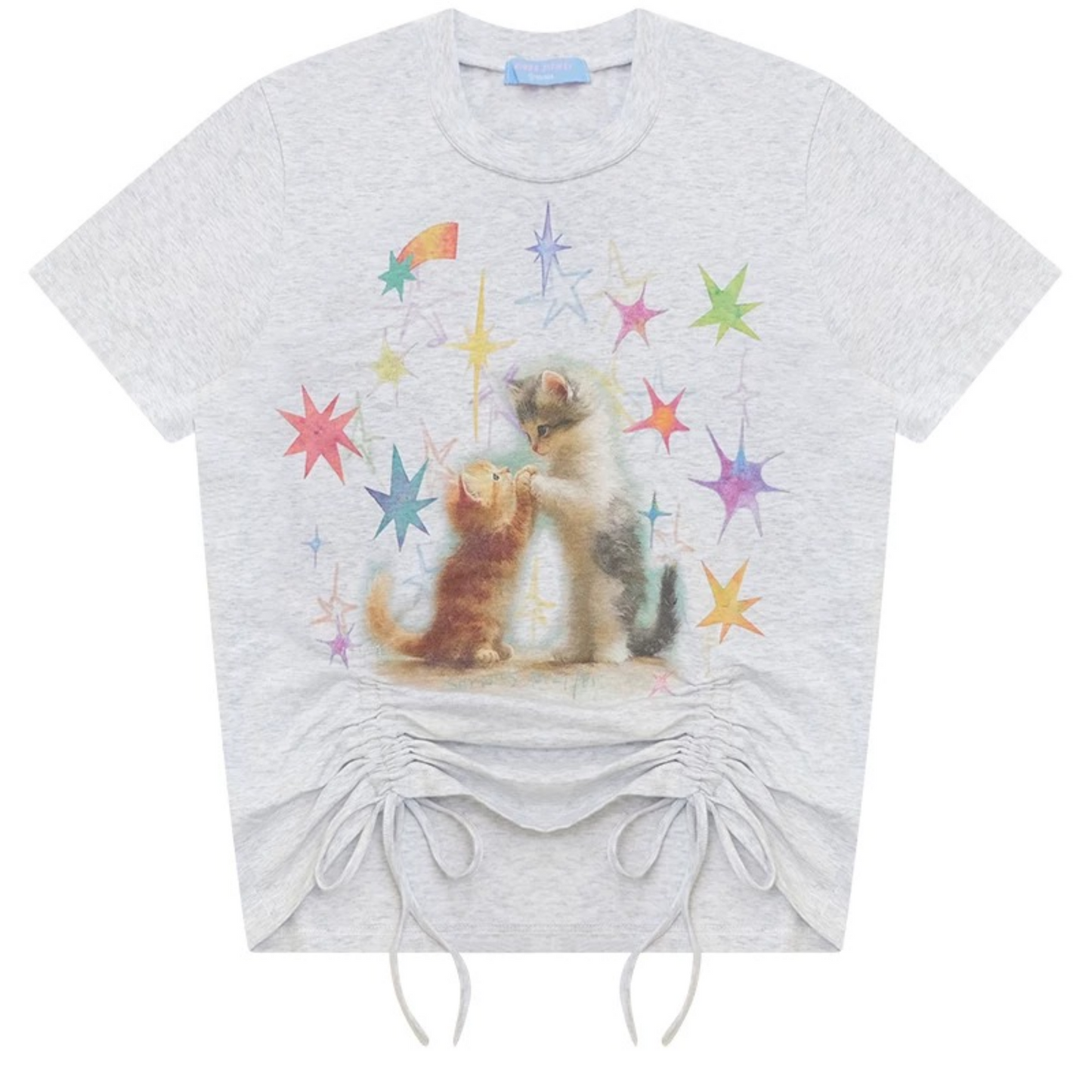 Cat Print Drawstring T-Shirt