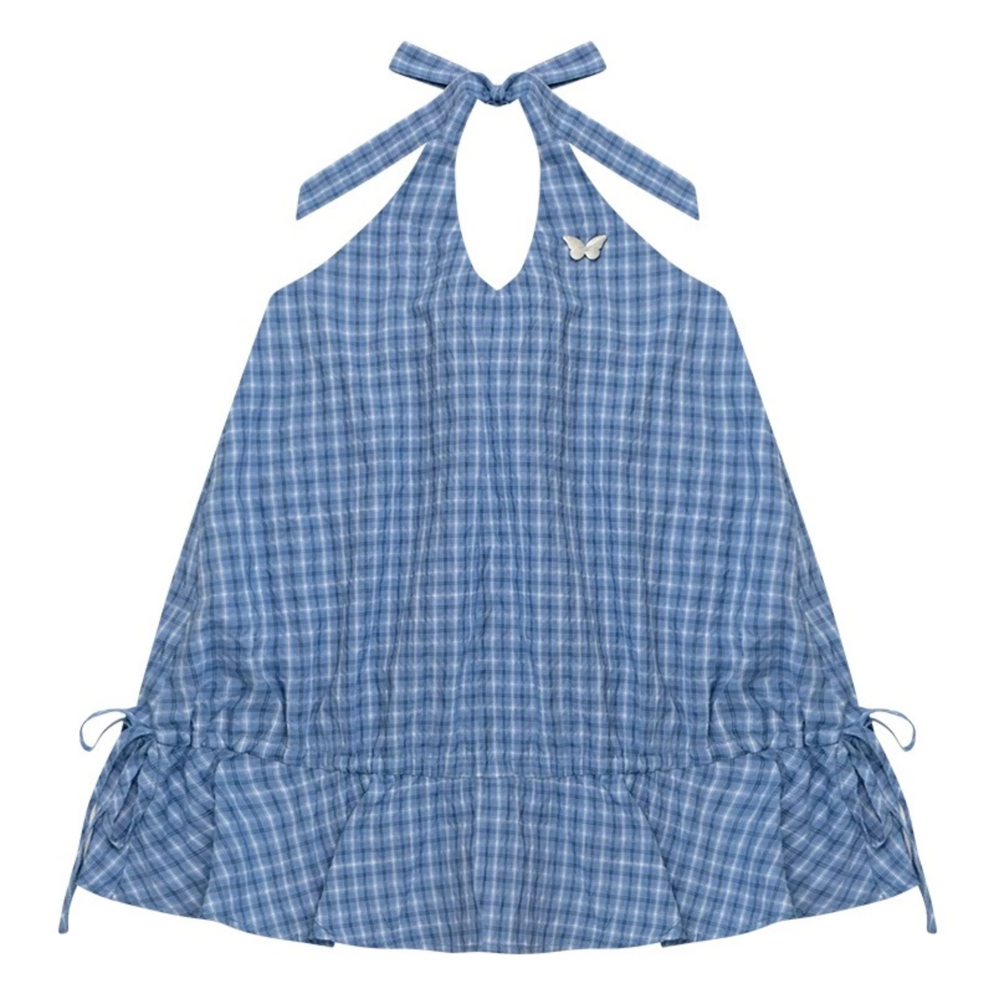 Blau kariertes Neckholder-Trägertop