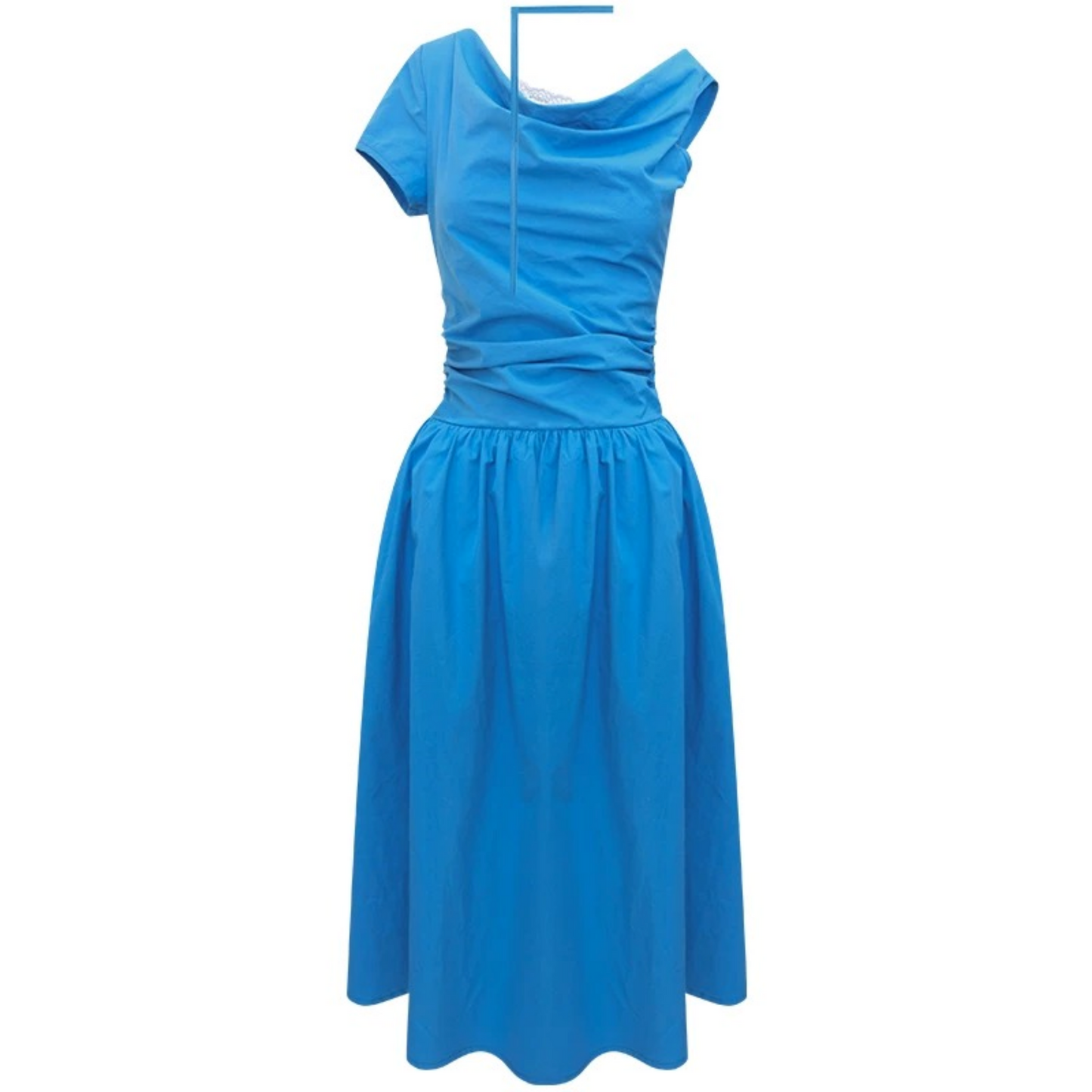 Blaues langes Kleid mit Wasserfallausschnitt