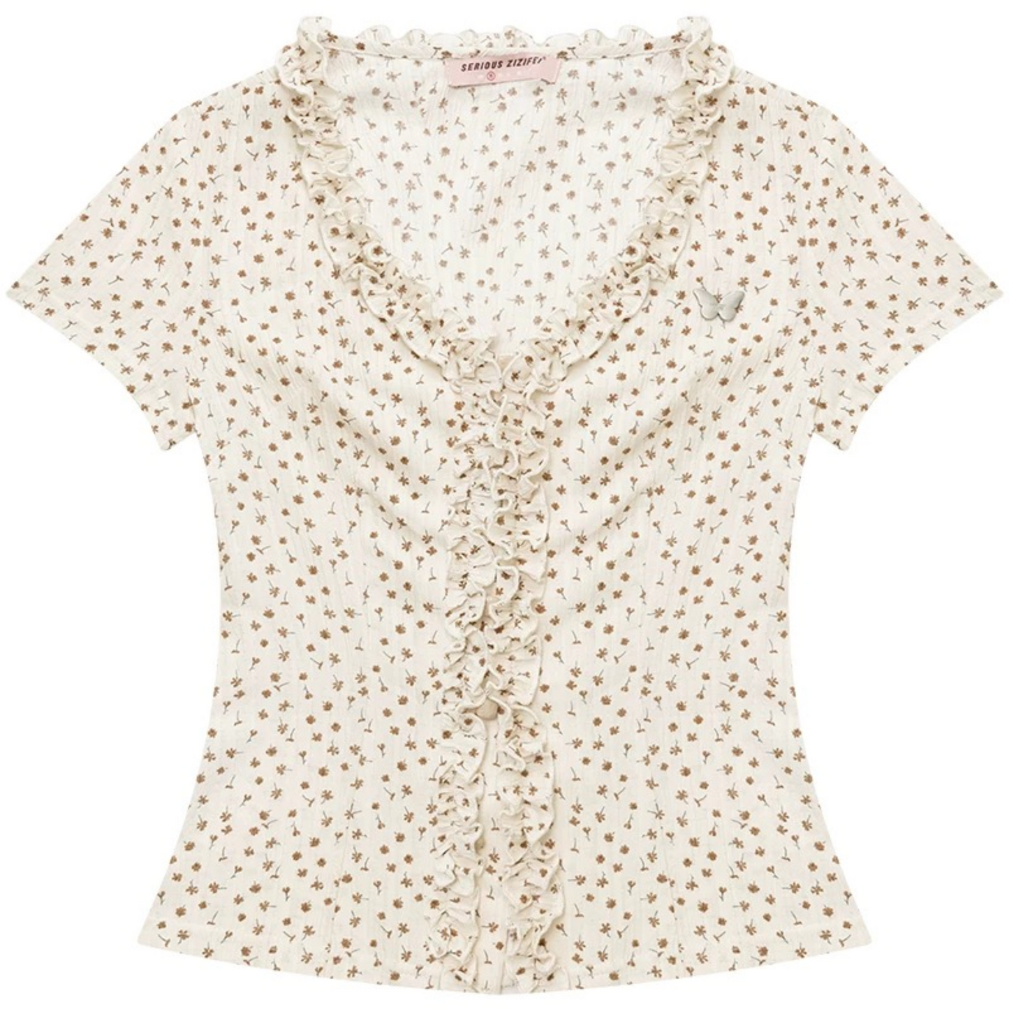 Apricot Polka Dot Lace V-Neck T-Shirt