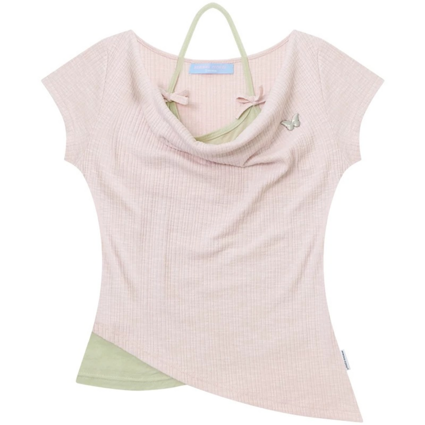 Flared Collar Pink Halter Neck Top