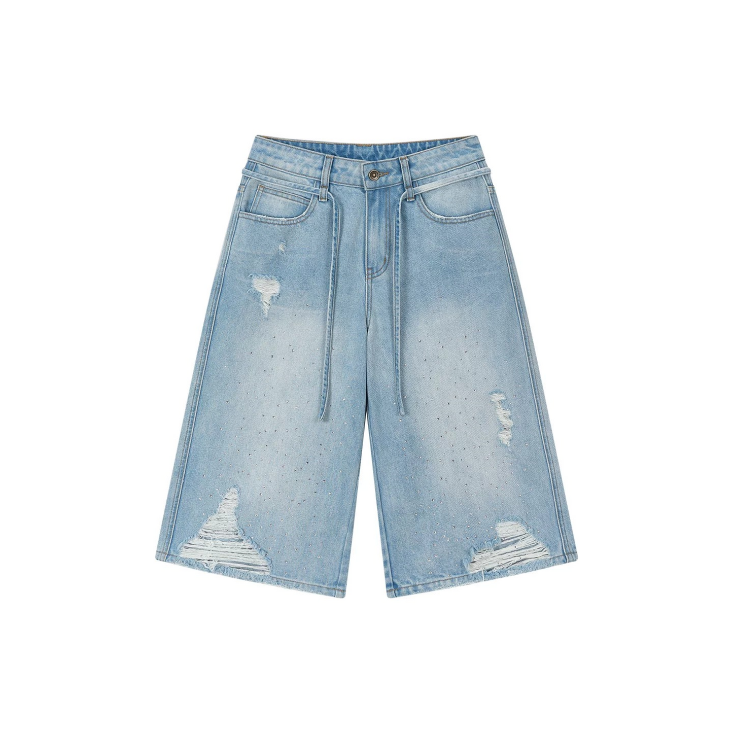 Rhinestone Distressed Denim Pants