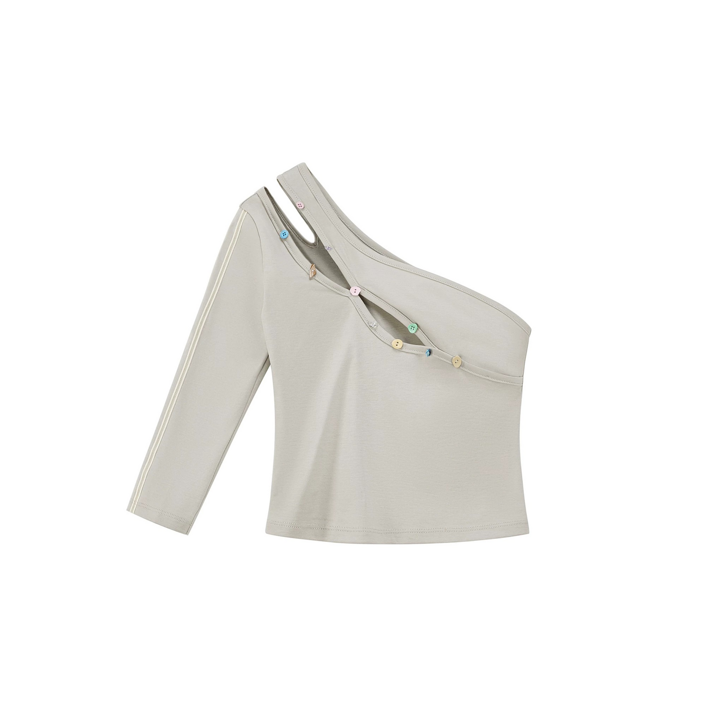 Asymmetrical Color-Button Off-Shoulder Top