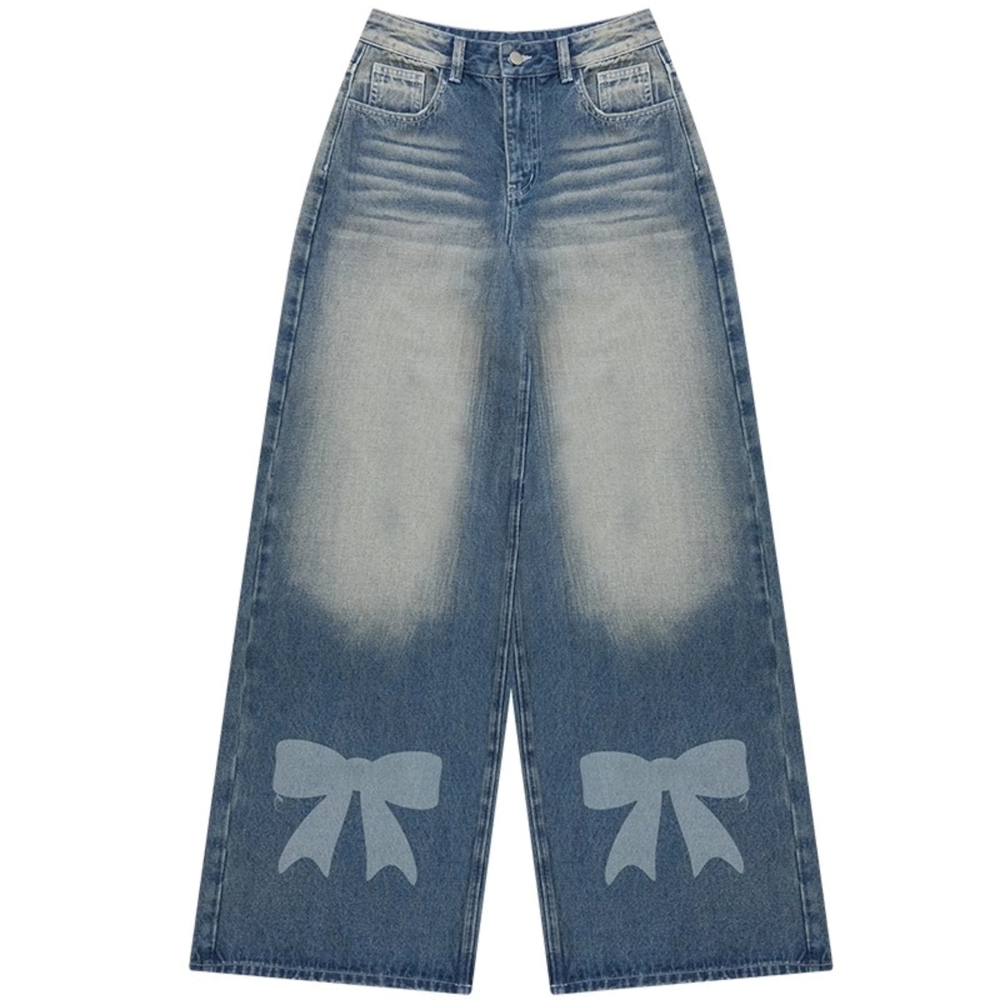 Retro Bow Design High-Waisted Denim Pants