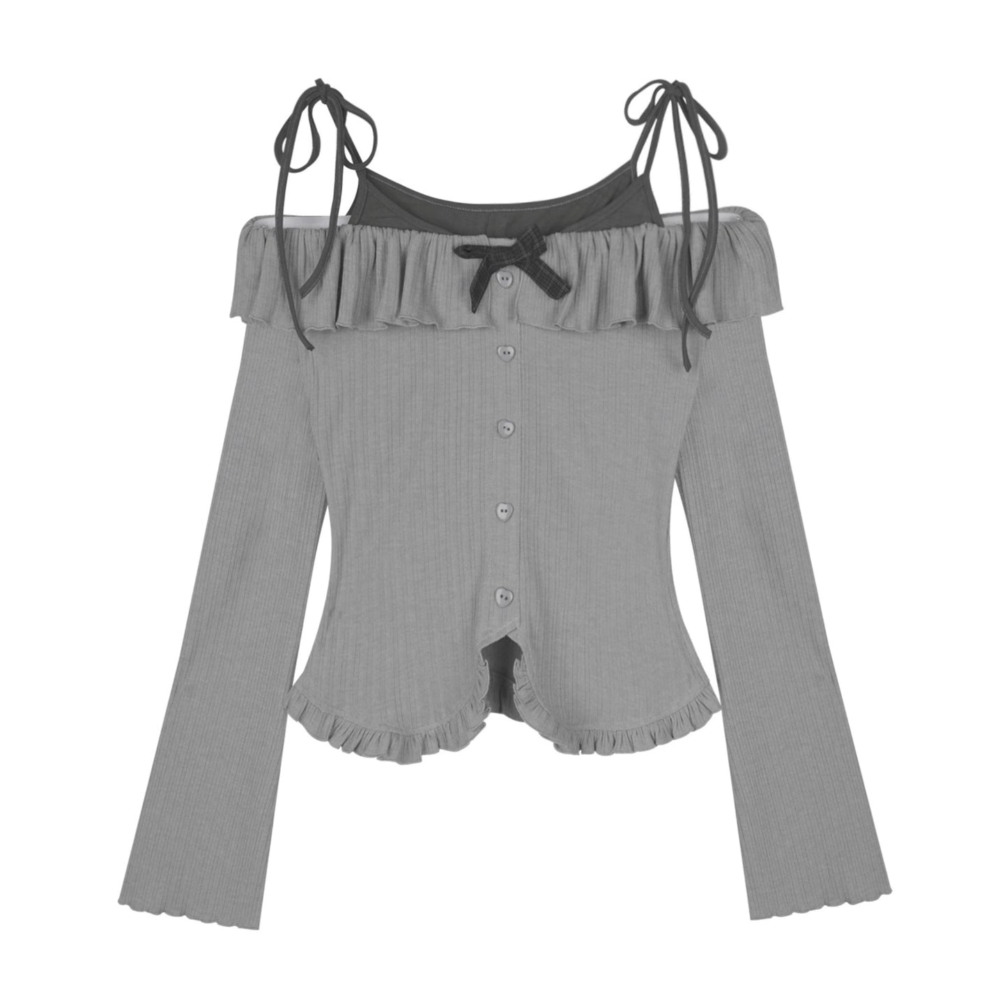 Gray One-Shoulder Long-Sleeved Slim Top