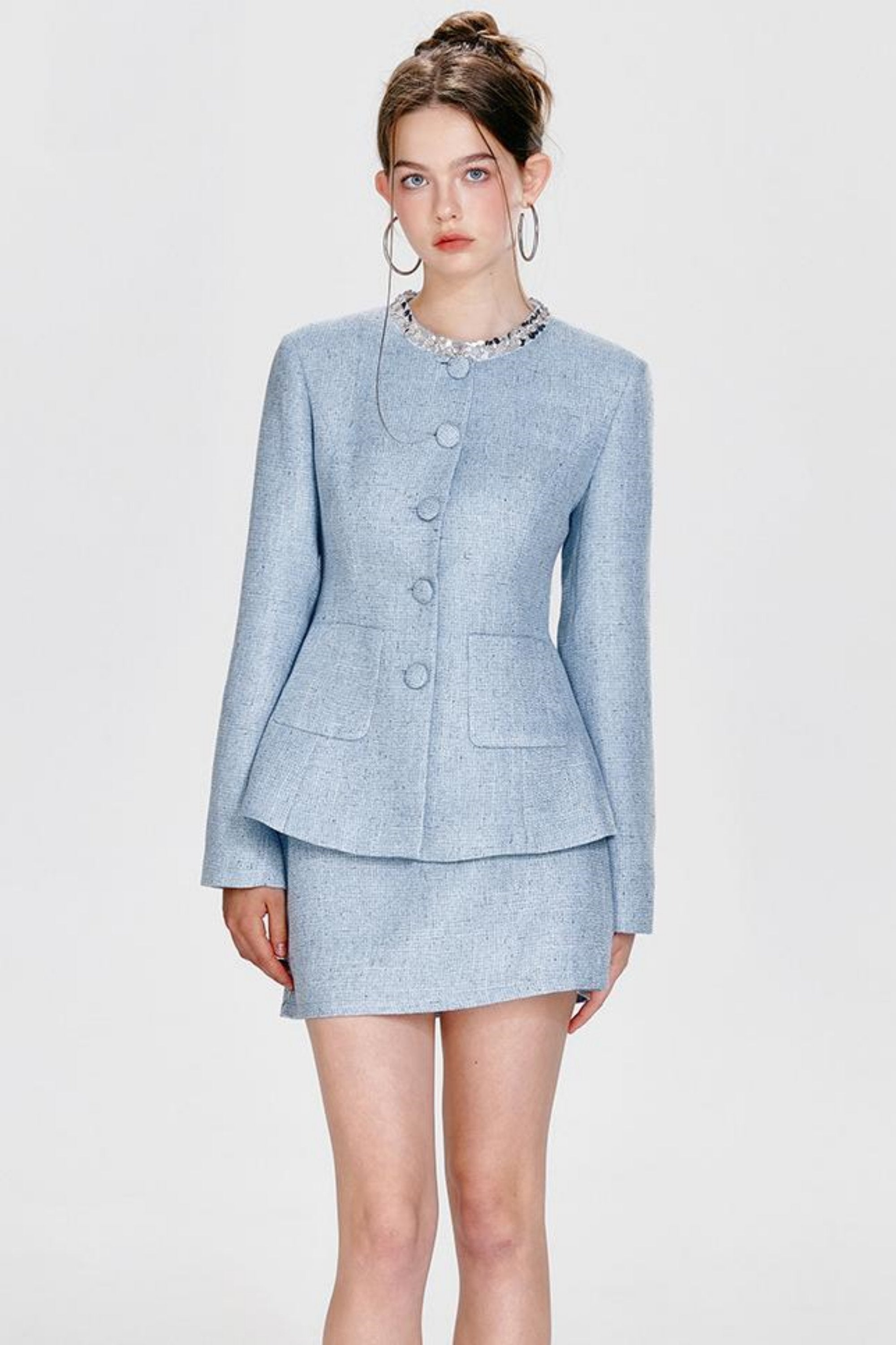 Bow Detail Sequined Jacket and Skirt Set